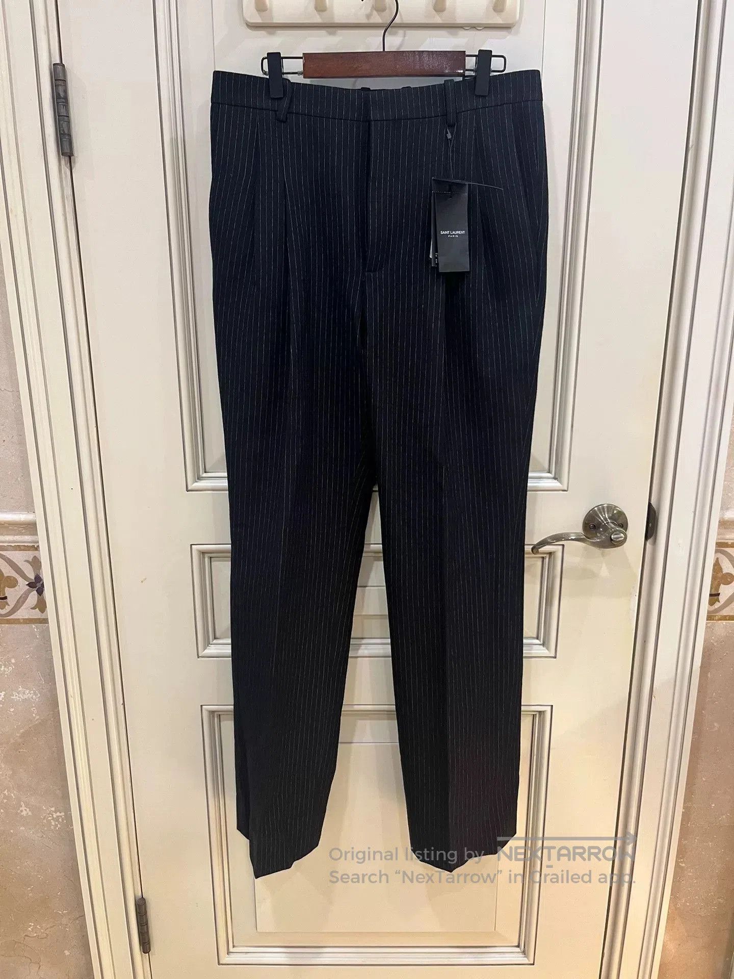 Saint Laurent Paris Saint Laurent Black Pinstripe Wool Trousers. Size 41" - 1 Thumbnail
