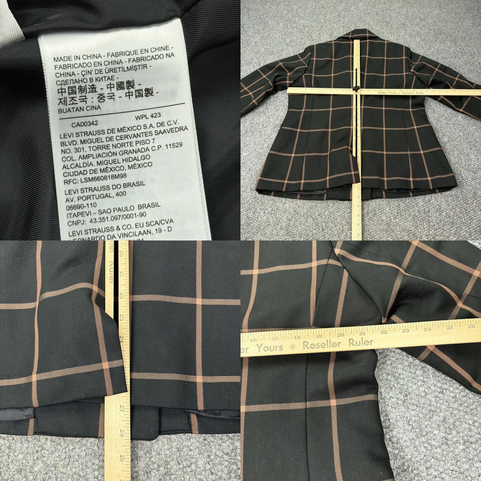 Levi's Levis Strauss Blazer XL Black Windowpane Plaid Double Breasted Jacket Womens Size XL / US 12-14 / IT 48-50 - 8 Thumbnail