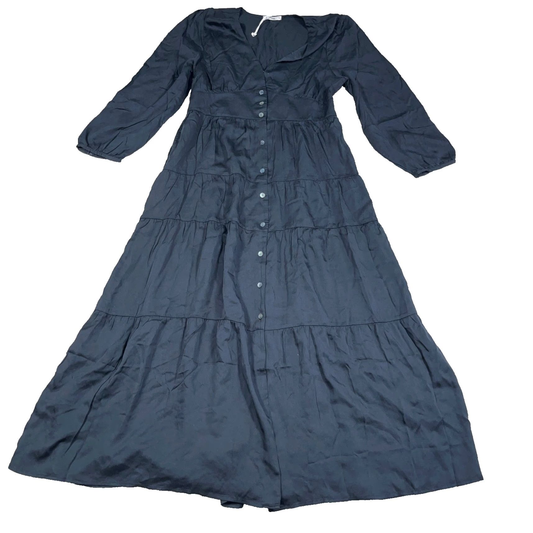 Marine Layer Marine Layer Dress Shirt Dress Women XS Black Lyocell Knit 3/4 Sleeve V-Neck Long Button Casual Beach Bohemian Peasant Spring Summer Size XS / US 0-2 / IT 36-38 - 2 Thumbnail