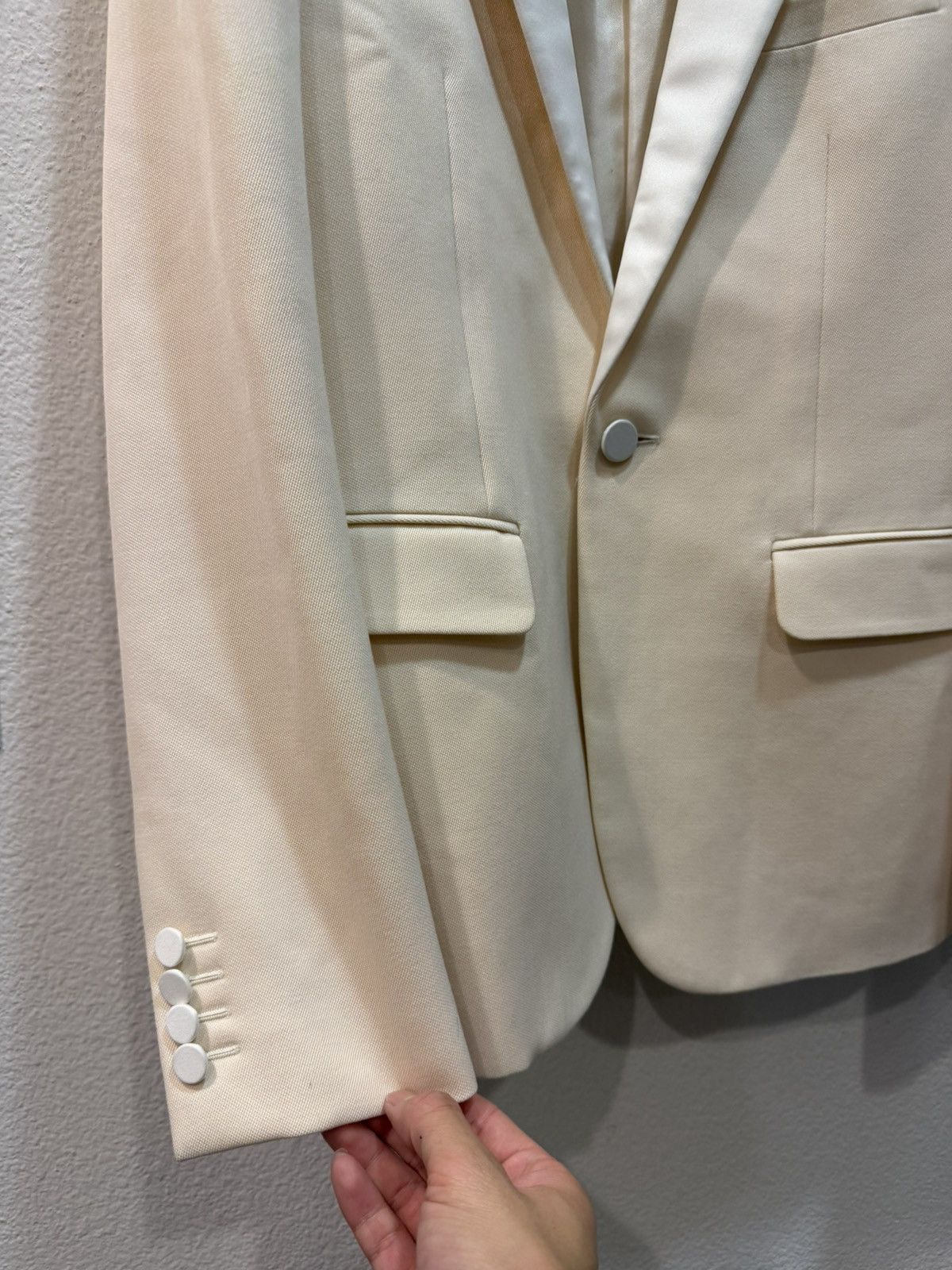 Saint Laurent Paris FW15 Cream Satin Peak Lapel Le Smoking Blazer 46 Size 46R - 3 Thumbnail