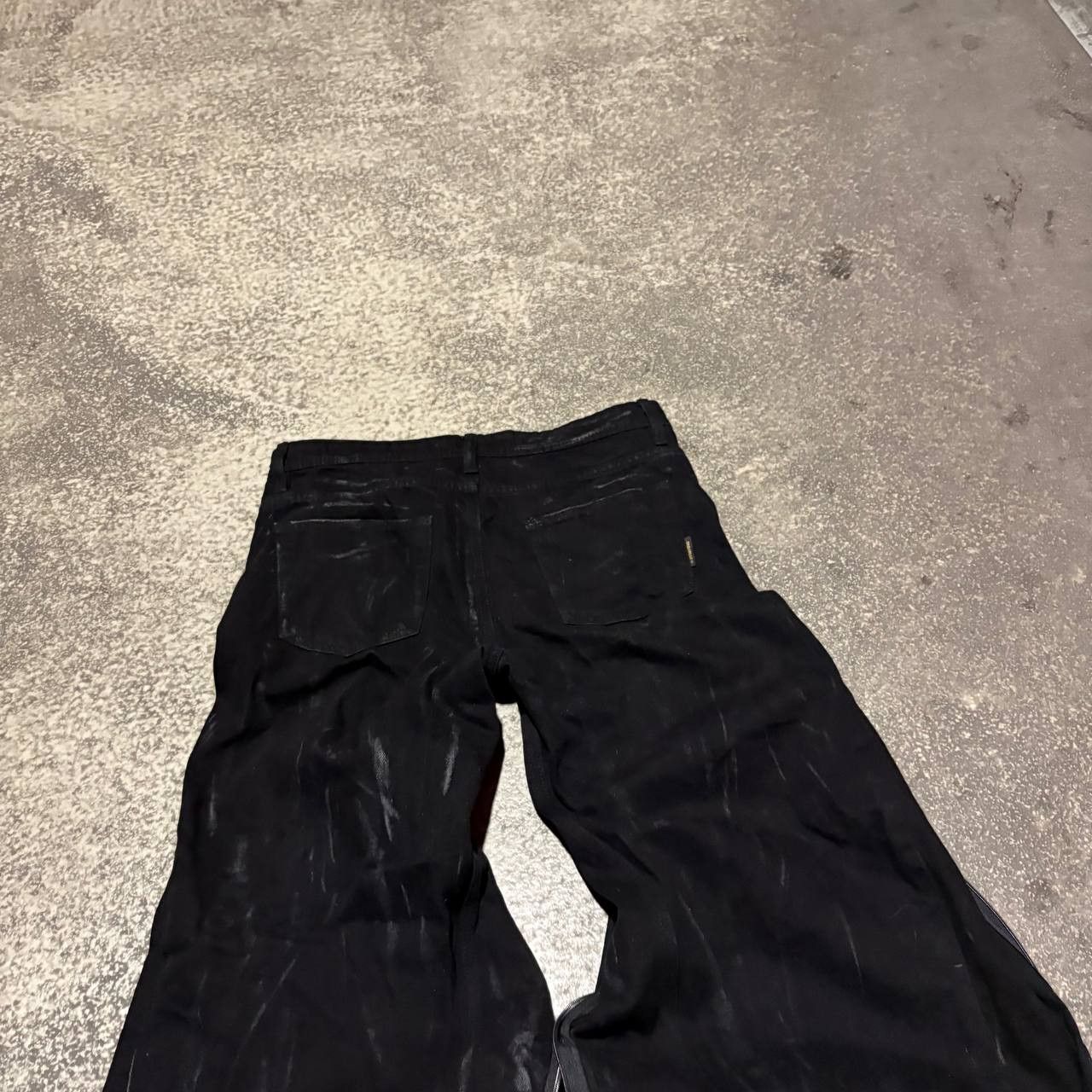 Japanese Brand Custom Black Baggy Distressed Jeans Painted Wide Leg Size US 31 - 3 Thumbnail
