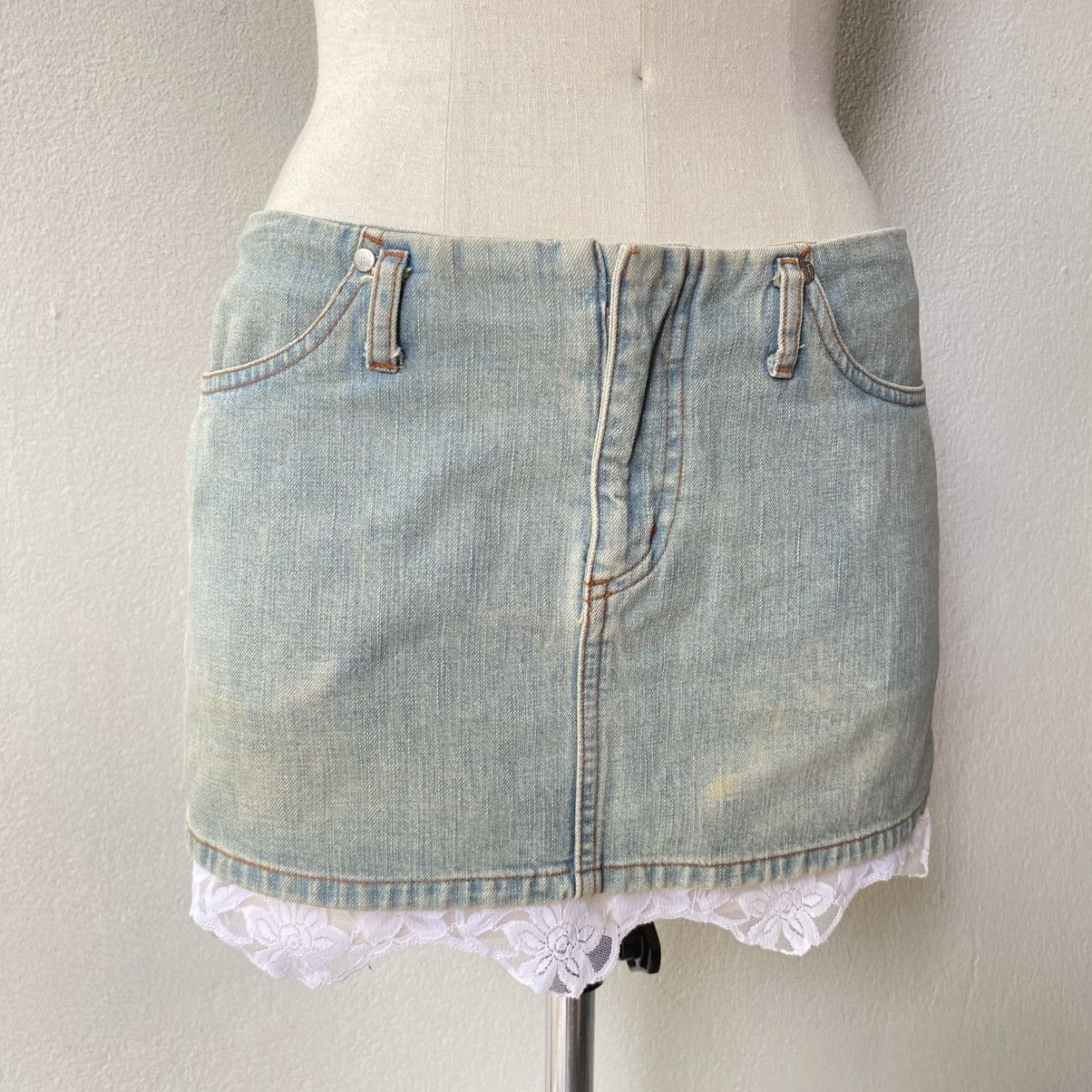 JPG Jean Paul Gaultier Y2K Lace Trim Denim Skirt