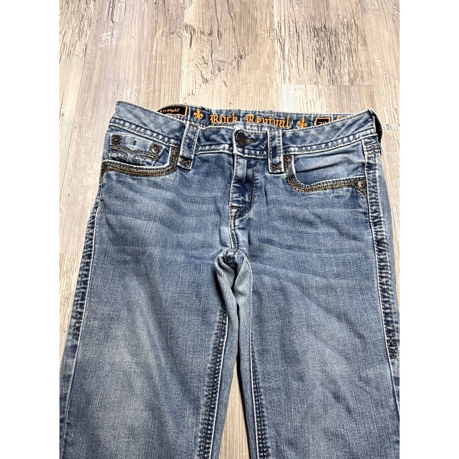 Vintage Rock Revival Jeans Womens Size 28 Sherry Straight Embroidered Pocket Denim Blue 5-Pocket Regular Rise Mid Vintage No Mens Womens Boys Girls Size 28" / US 6 / IT 42 - 5 Thumbnail
