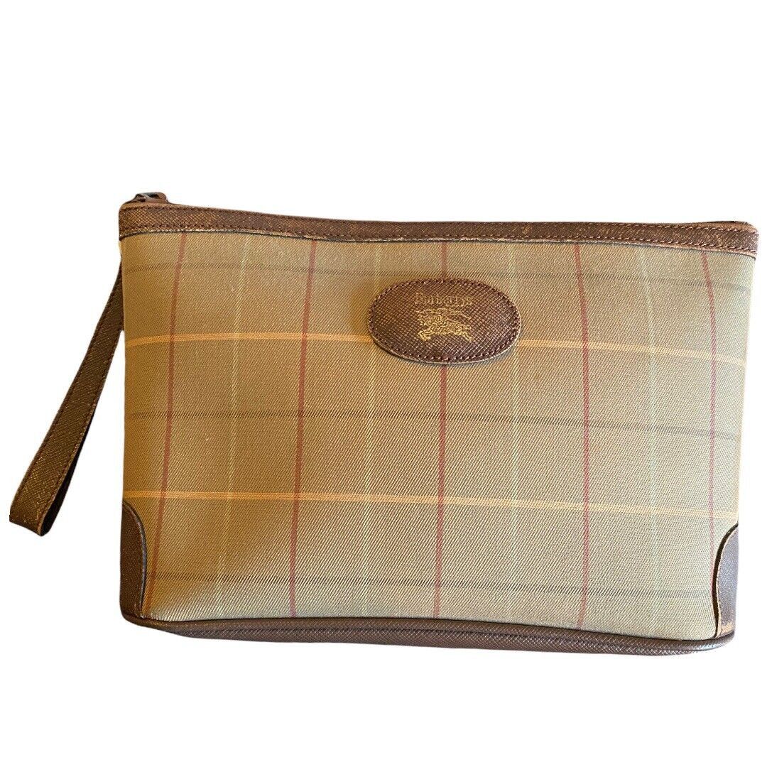image of Burberry Vintage Clutch Wristlet Toiletry Bag in Brown, Women's