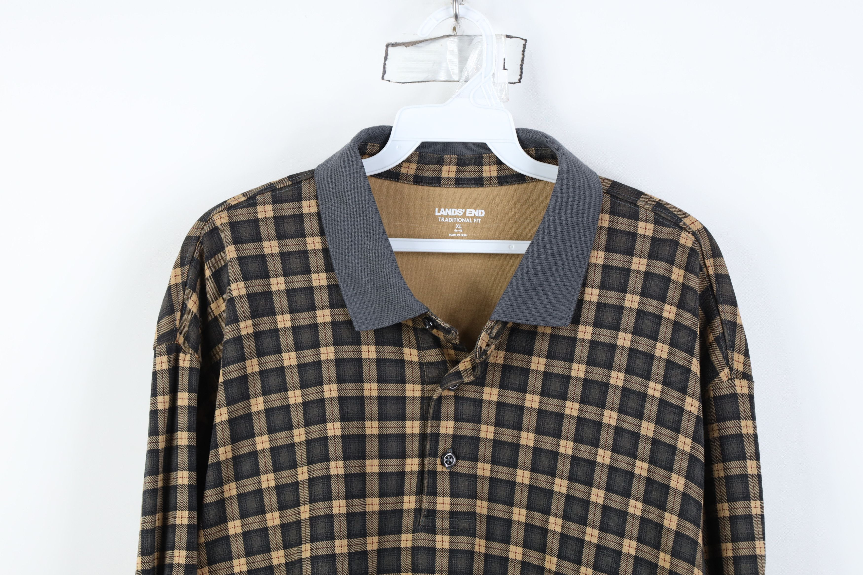 Lands' End Vintage Y2K Lands End Long Sleeve Polo Shirt Plaid Cotton Size US XL / EU 56 / 4 - 2 Thumbnail