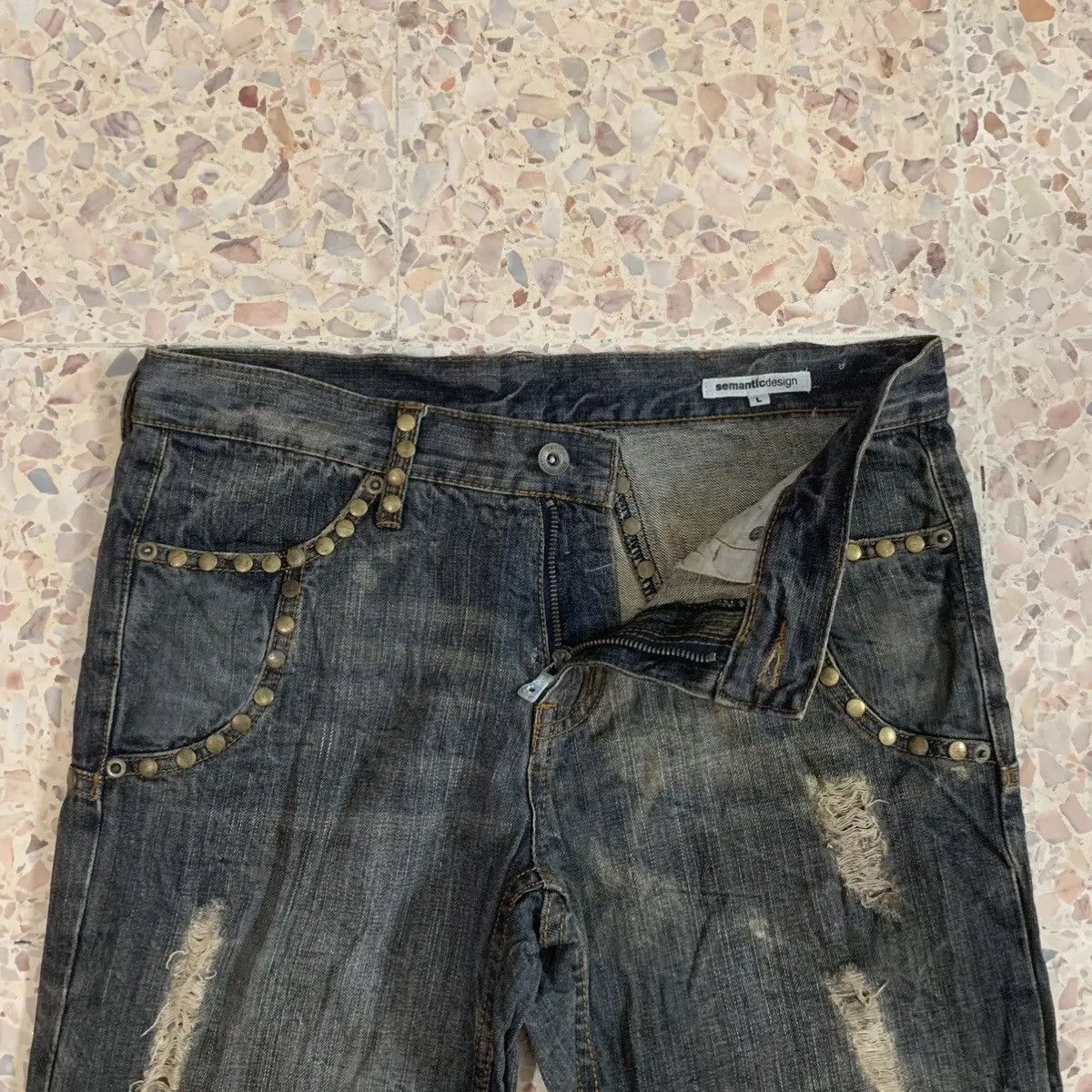 If Six Was Nine × Le Grande Bleu (L.G.B.) × semanticdesign 💥 SICKS💥SEMATIC DESIGN W30 L33 Flares Ripped Jeans Studded Size 30" / US 8 / IT 44 - 5 Thumbnail