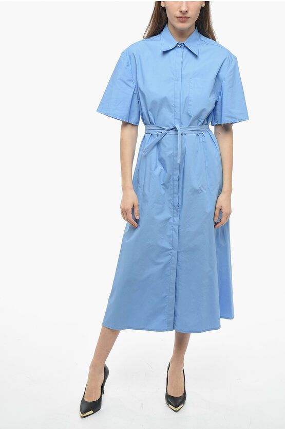 image of Department 5 Flared Chemisier Dress With Belt in Light Blue, Women's (Size Medium)