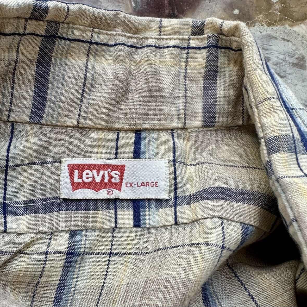 Levi's × Levi's Vintage Clothing × Vintage VINTAGE 1970s LEVI'S SHIRT BUTTON FRONT TAN BLUE PLAID XL Size US XL / EU 56 / 4 - 7 Thumbnail