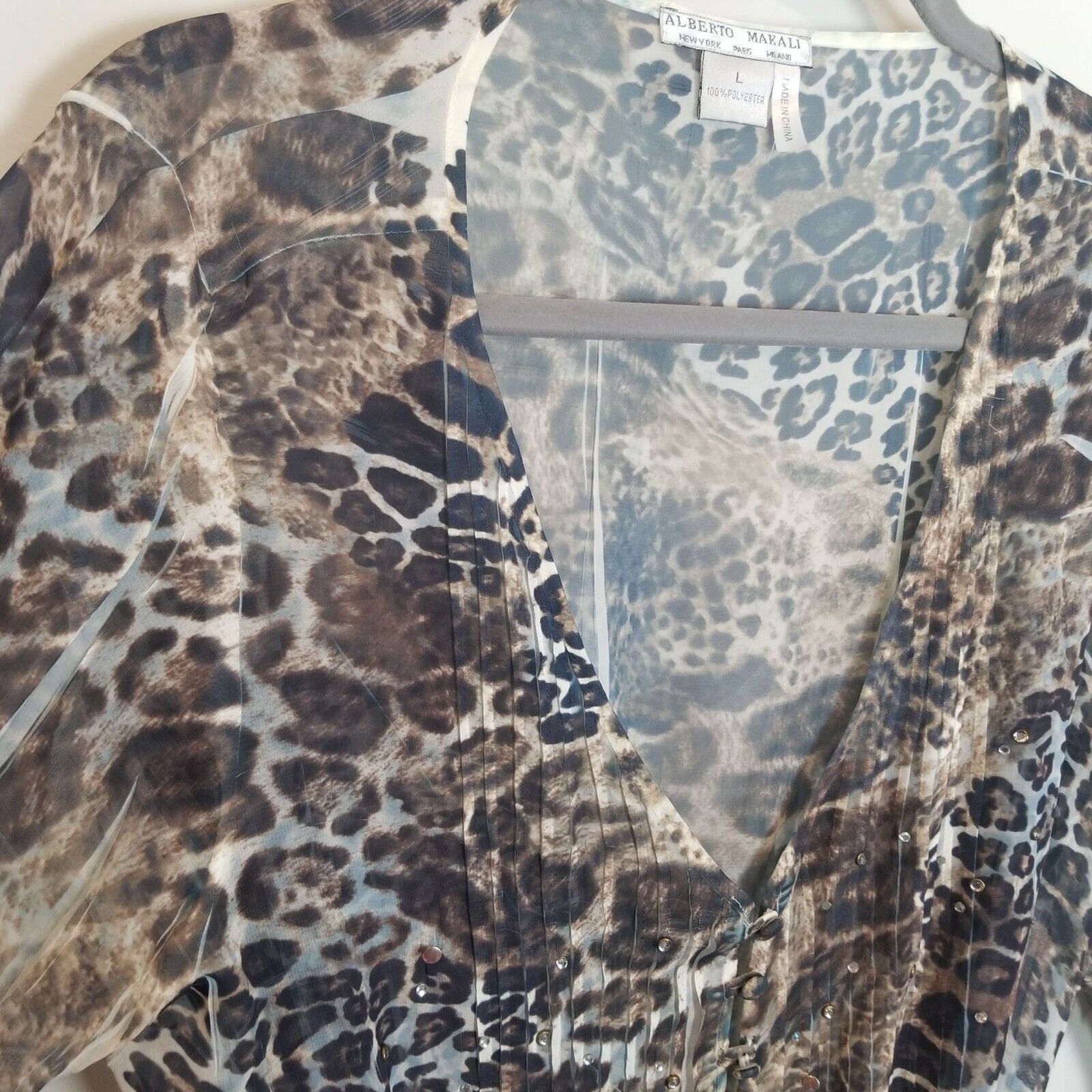 Alberto Alberto Makali Animal Top Pintuck Rhinestone Mob Wife Sheer Size L / US 10 / IT 46 - 7 Thumbnail