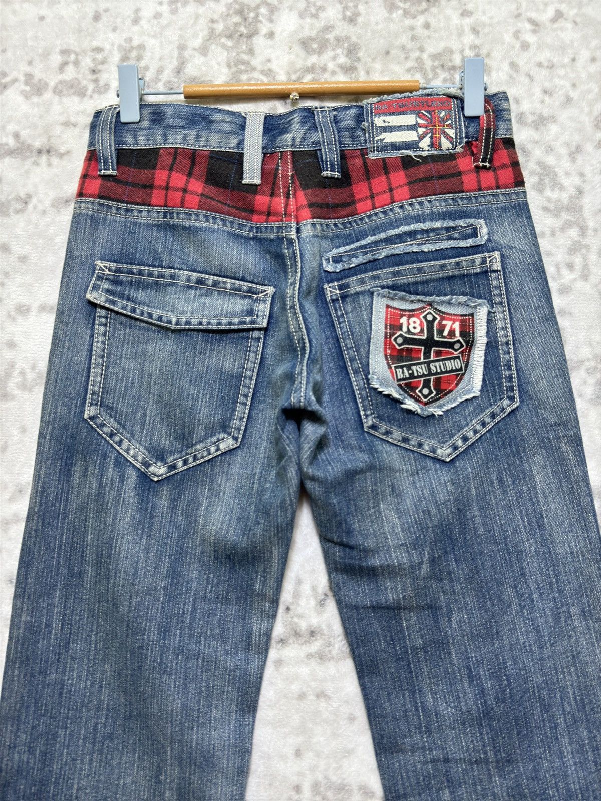 Hysteric Glamour Batsu Studio Punk Streetwear Graphic Tartan Patch Denim Size US 29 - 8 Thumbnail