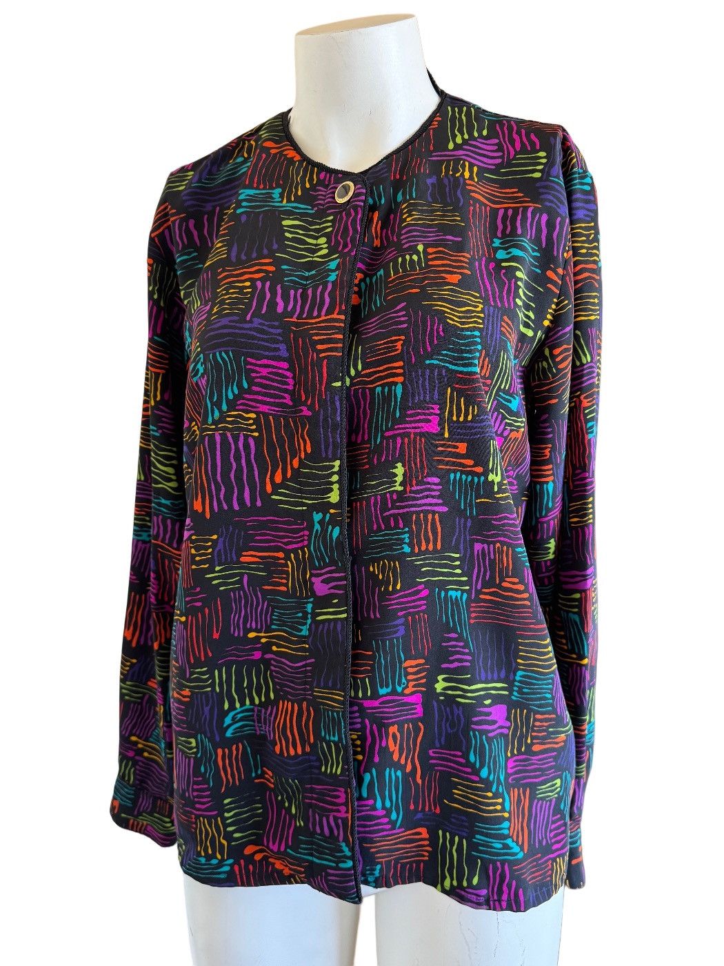 Other Women’s 80’s button up blouse wavy line neon medium high Size M / US 6-8 / IT 42-44 - 1 Thumbnail