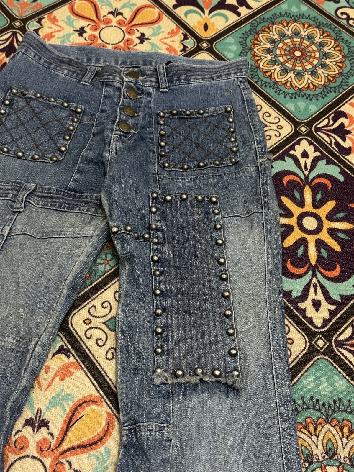 Seditionaries Penty Punk Reconstructed Studded Flare Denim Pant Size US 27 - 9 Thumbnail