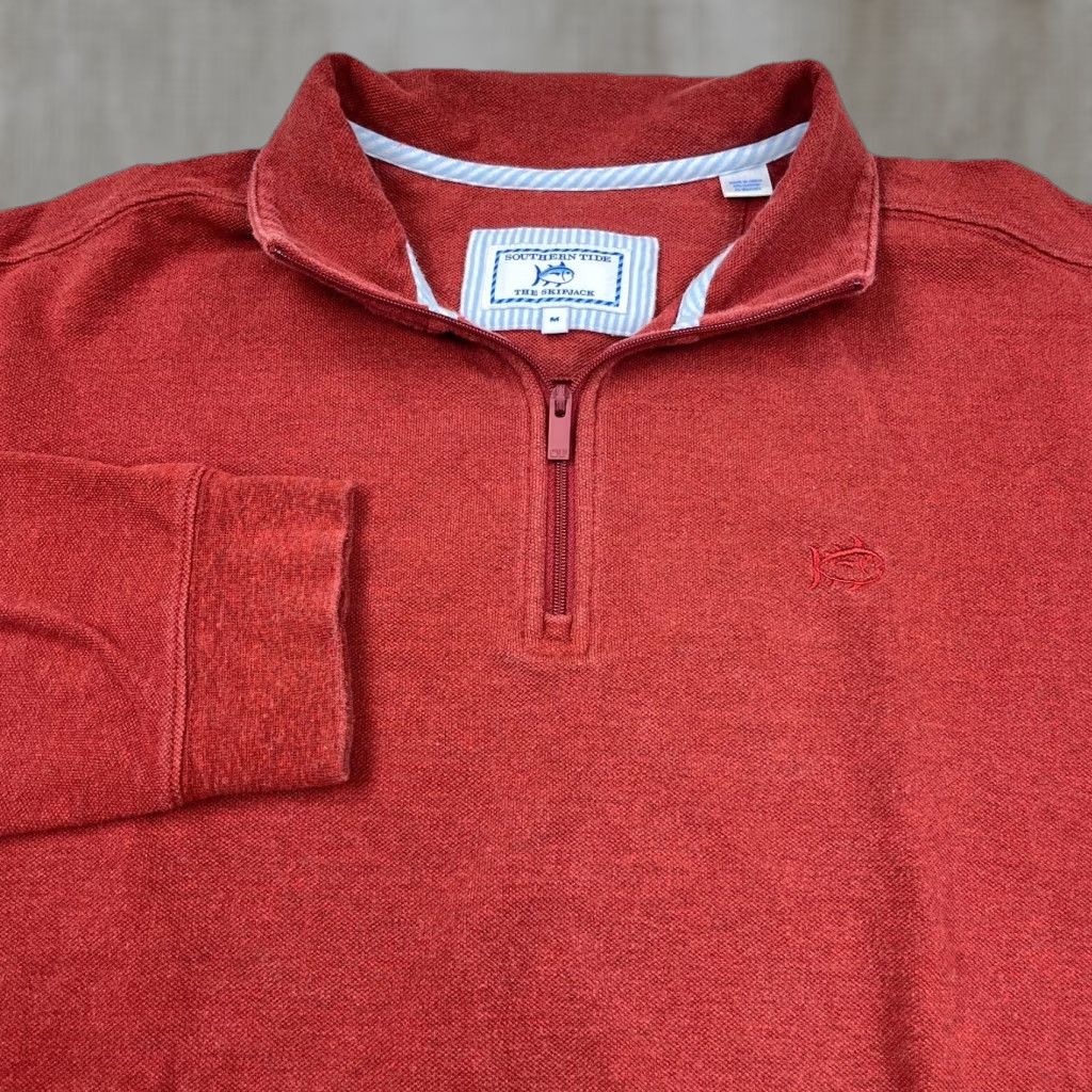 Southern Tide Southern Tide Sweater Men M Red Pullover 1/4 Zip Knit Logo Embroidered Button Zipper Mock Neck All Seasons Solid Classic Preppy Sports Mens Size US M / EU 48-50 / 2 - 1 Thumbnail