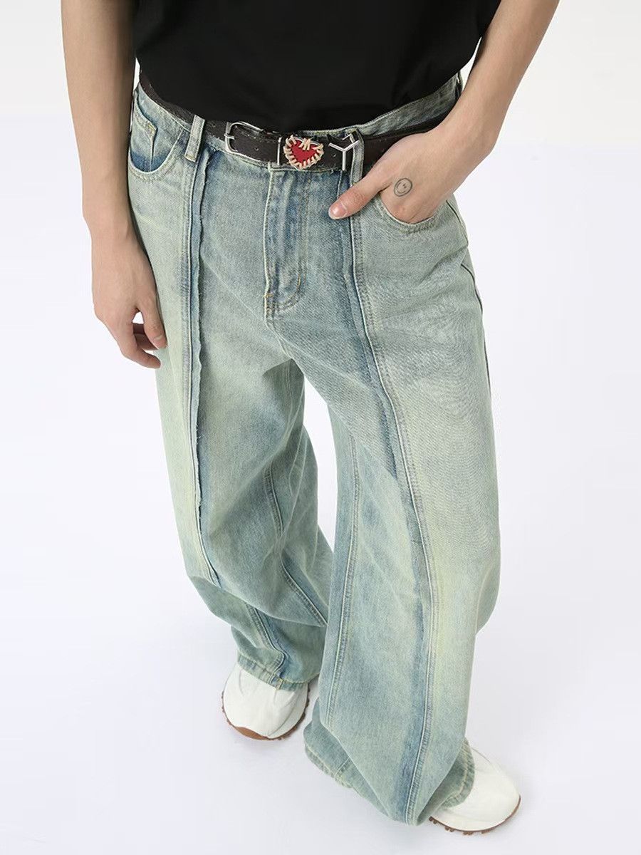 Japanese Brand × Jean Vintage Light Colour Spliced Straight Leg Wide Jeans Size US 30 / EU 46 - 5 Thumbnail