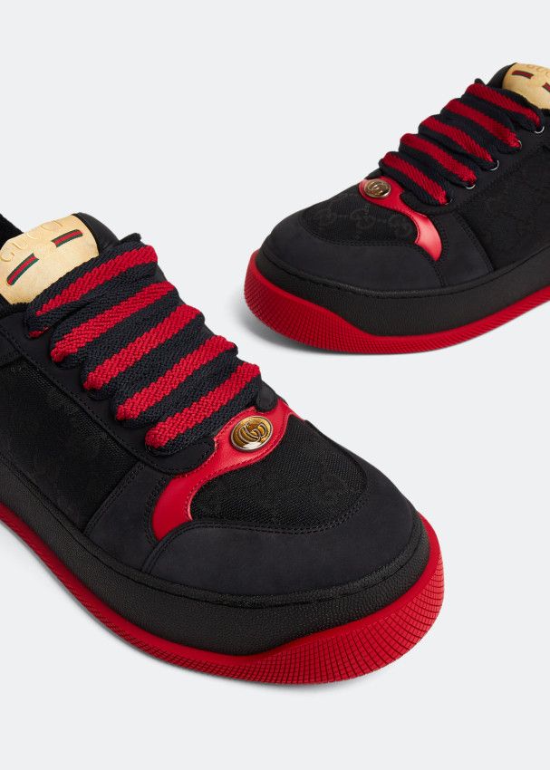 Gucci o1s1wg110425 Men's Screener GG Sneakers in Black & Red Size US 12 / EU 45 - 2 Thumbnail