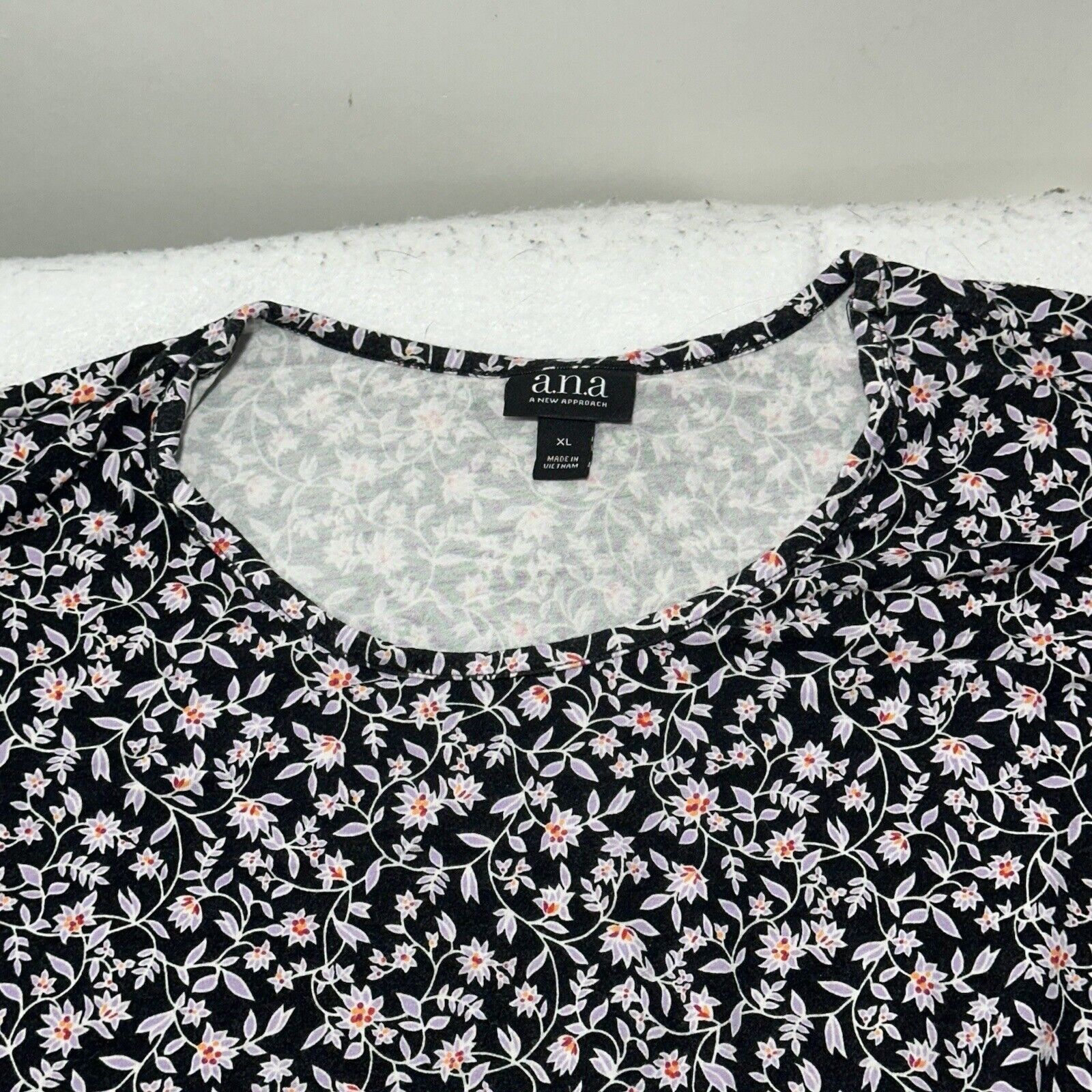 Other A.N.A XL Cap Sleeve Black Purple Floral Dress Pullover Size XL / US 12-14 / IT 48-50 - 3 Thumbnail
