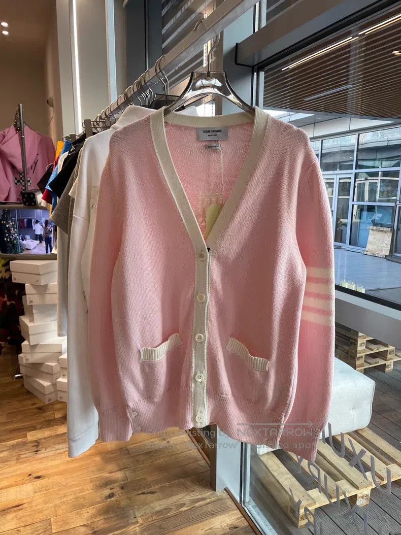 Thom Browne Thom Browne Pink Floral Four Striped Knit Cardigan Size M / US 6-8 / IT 42-44 - 1 Thumbnail