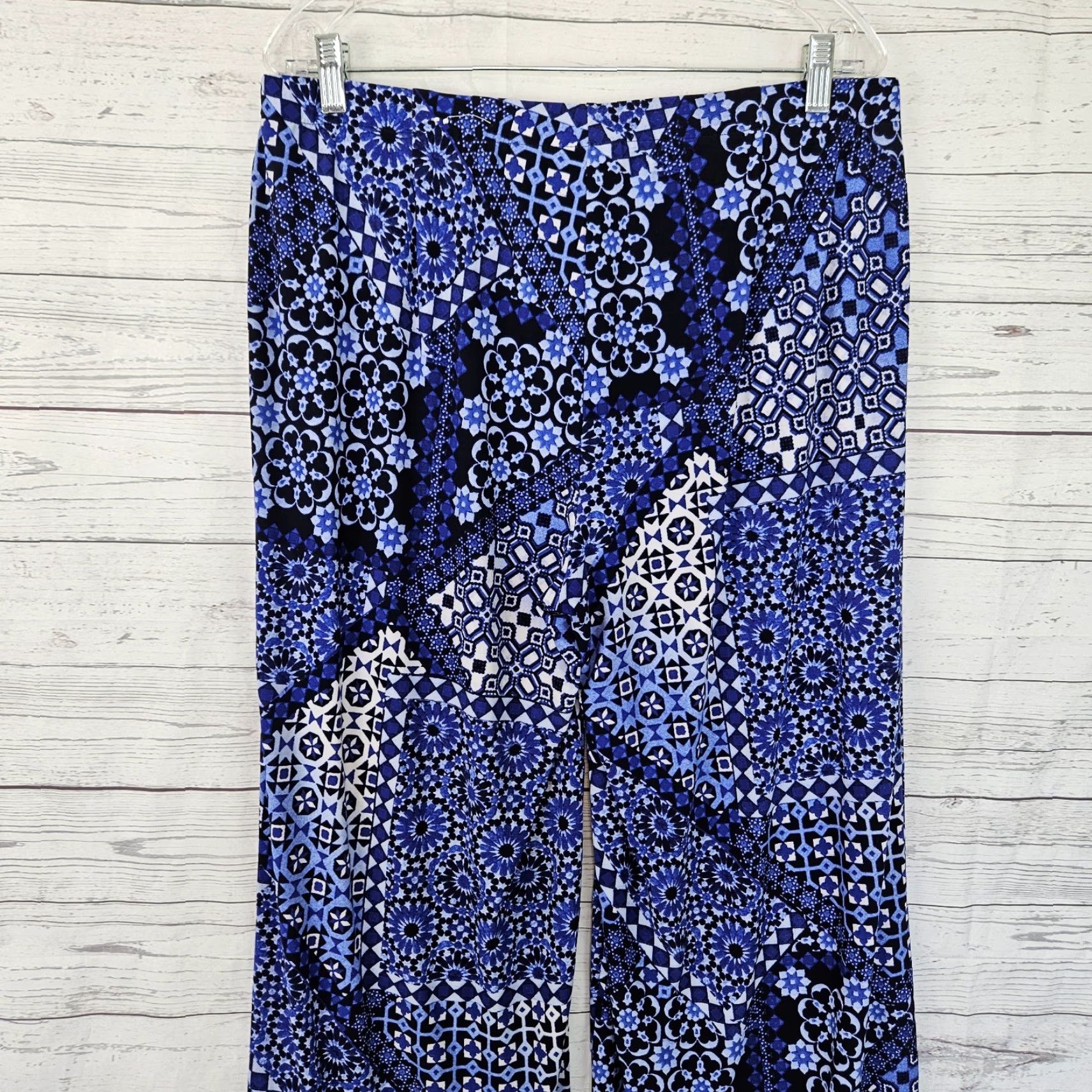 Vintage VINTAGE? (no) Chicos Womens Wide Leg Pants Pull On Large Blue White High Rise Size 36" / US 14 / IT 50 - 4 Thumbnail