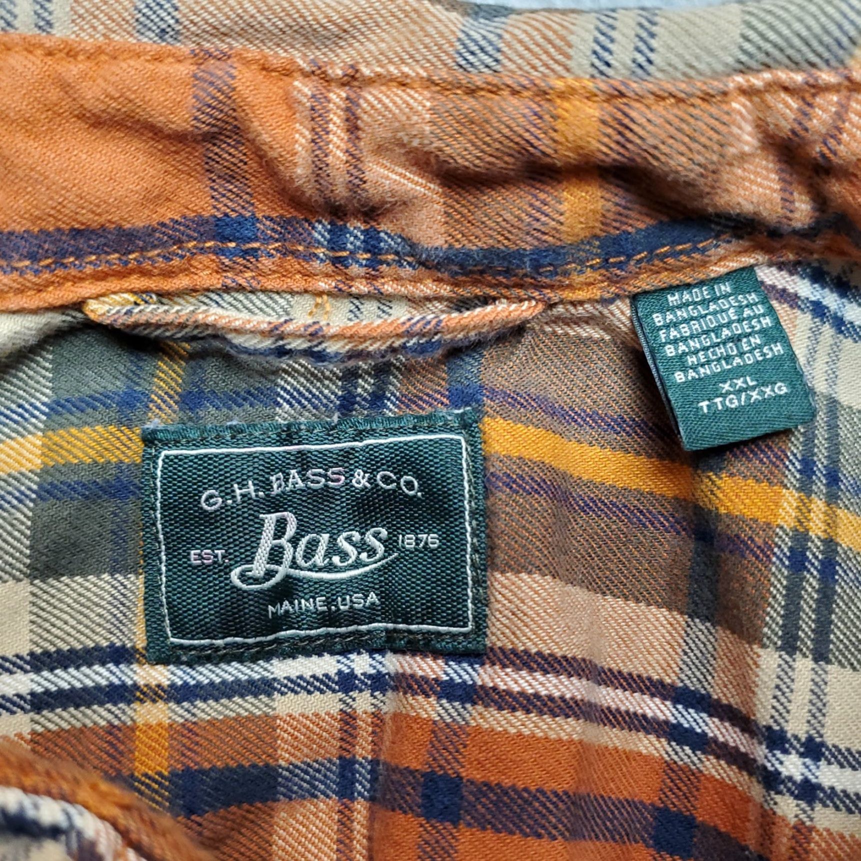 Vintage G.H. Bass Shirt Mens 2XL Orange Plaid Twill 100% Cotton Long Sleeve Casual Cabin Button-Up Shirt Mens Size US XXL / EU 58 / 5 - 5 Thumbnail