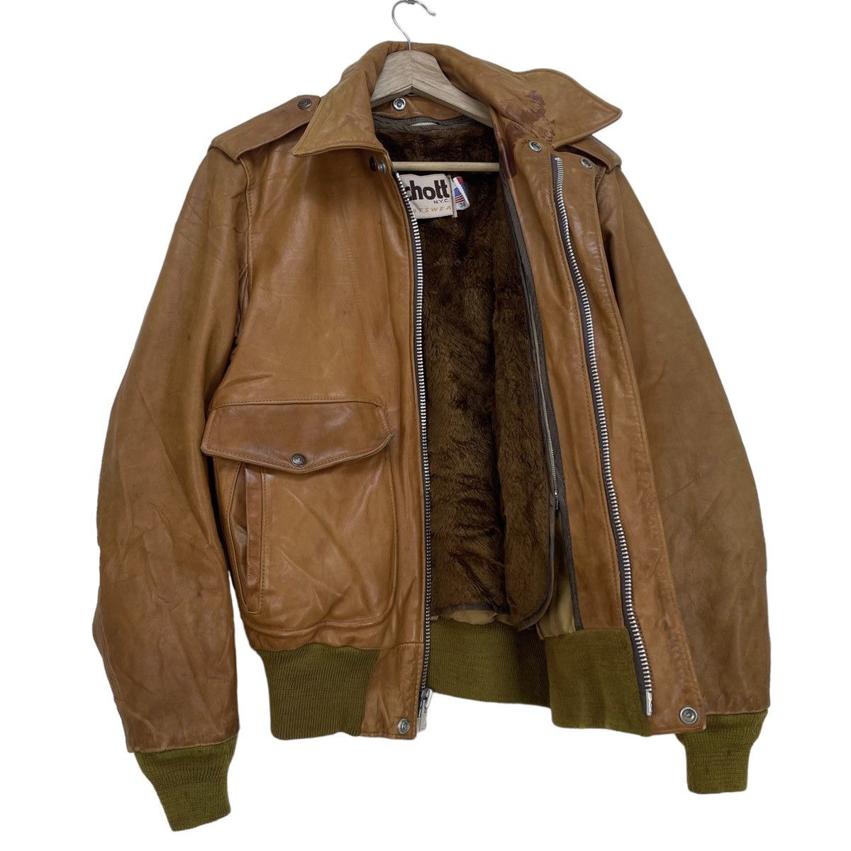 image of Made In USA x Military Vintage Schott Army Shearling Jacket Type A2 in Brown, Men's (Size Small)