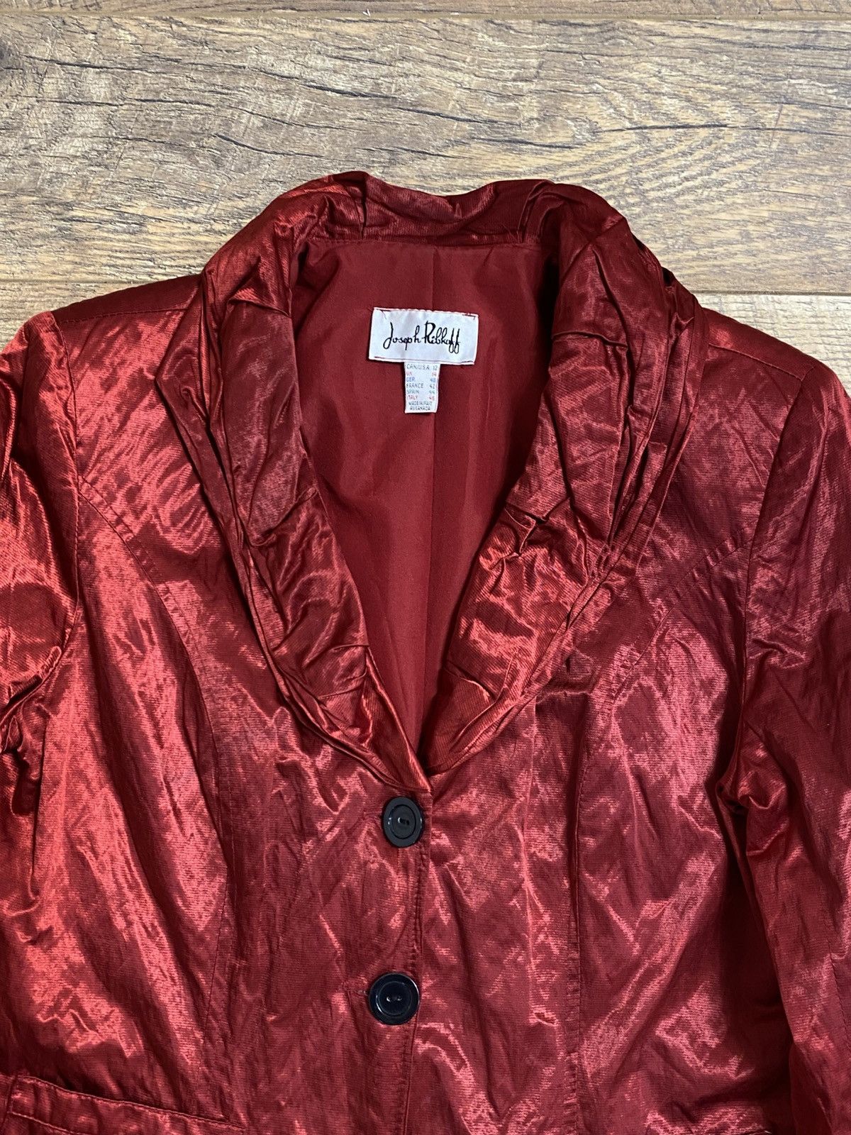 Joseph Ribkoff Joseph Ribkoff Metallic Shimmer Ruffle Blazer - Size L Size L / US 10 / IT 46 - 2 Thumbnail