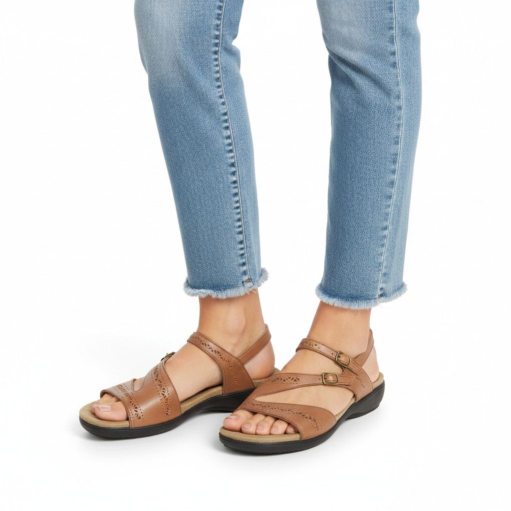 Trotters 11W Sandals Razzi Tan Laser-Cut Leather Cushion