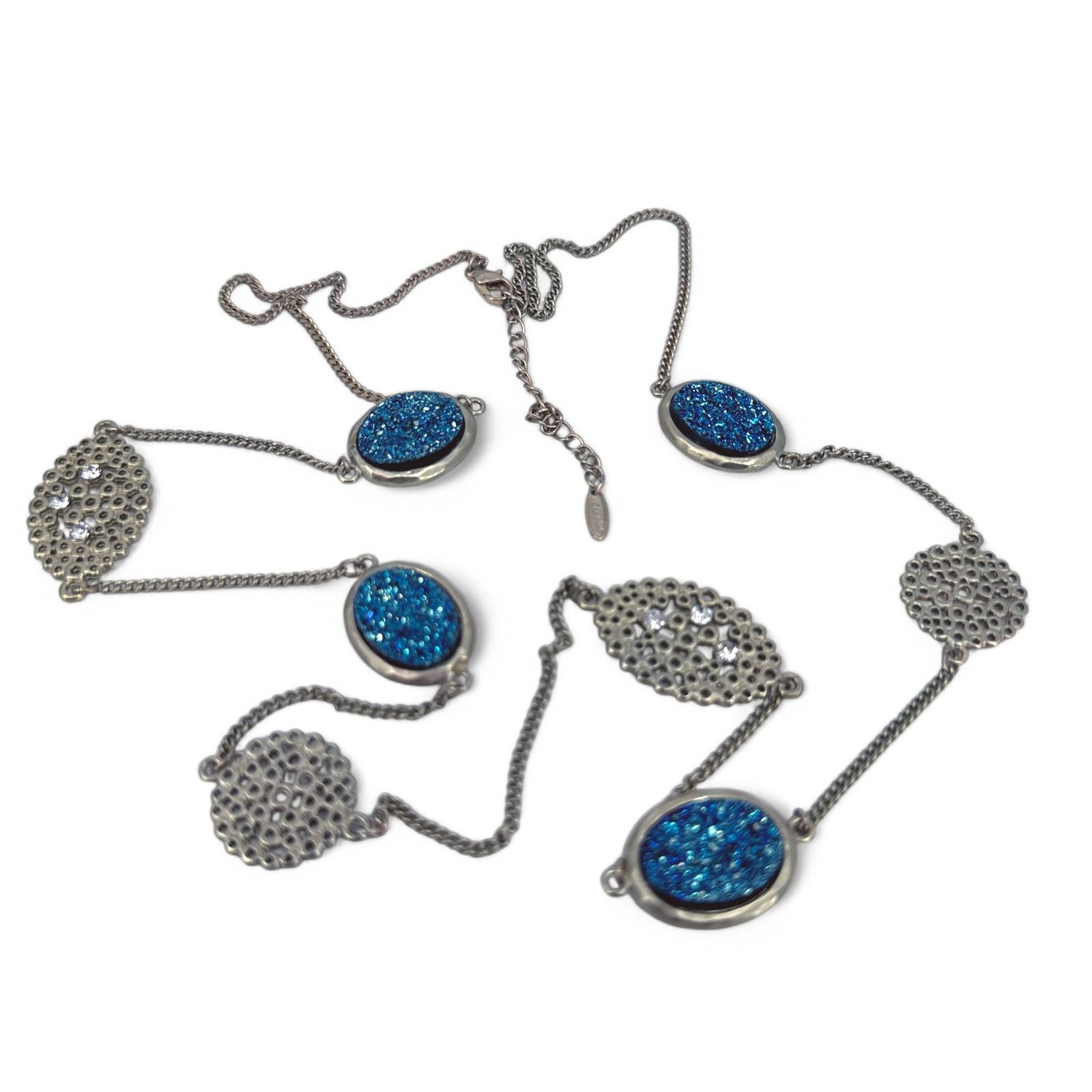 Other Vintage VCLM Necklace Blue Faux Druzy Stations Opera Length Size ONE SIZE - 4 Thumbnail