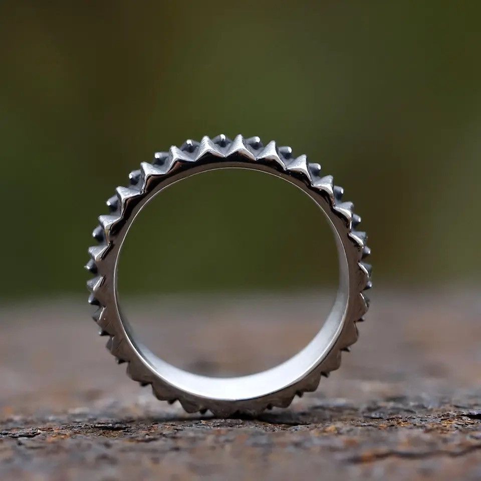 Jewelry × Vintage New 316L Stainless Steel Enagagement Retro gear Ring Size ONE SIZE - 2 Thumbnail
