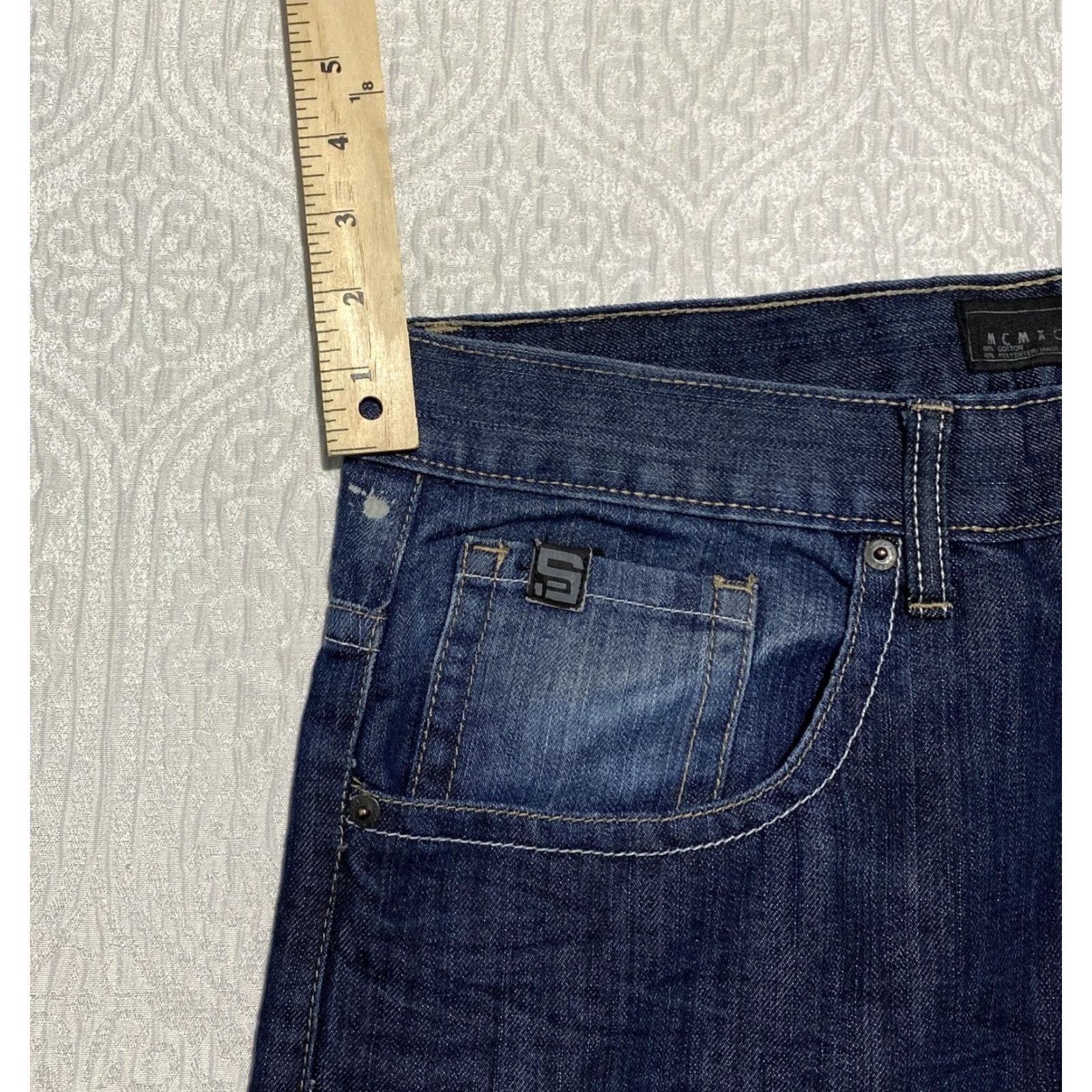 Denime MCMXCI Jeans Mens 38x32 Blue Medium Wash Straight Leg Denim 5-Pocket Logo Zip Fly Butt Patch Size US 38 / EU 54 - 2 Thumbnail