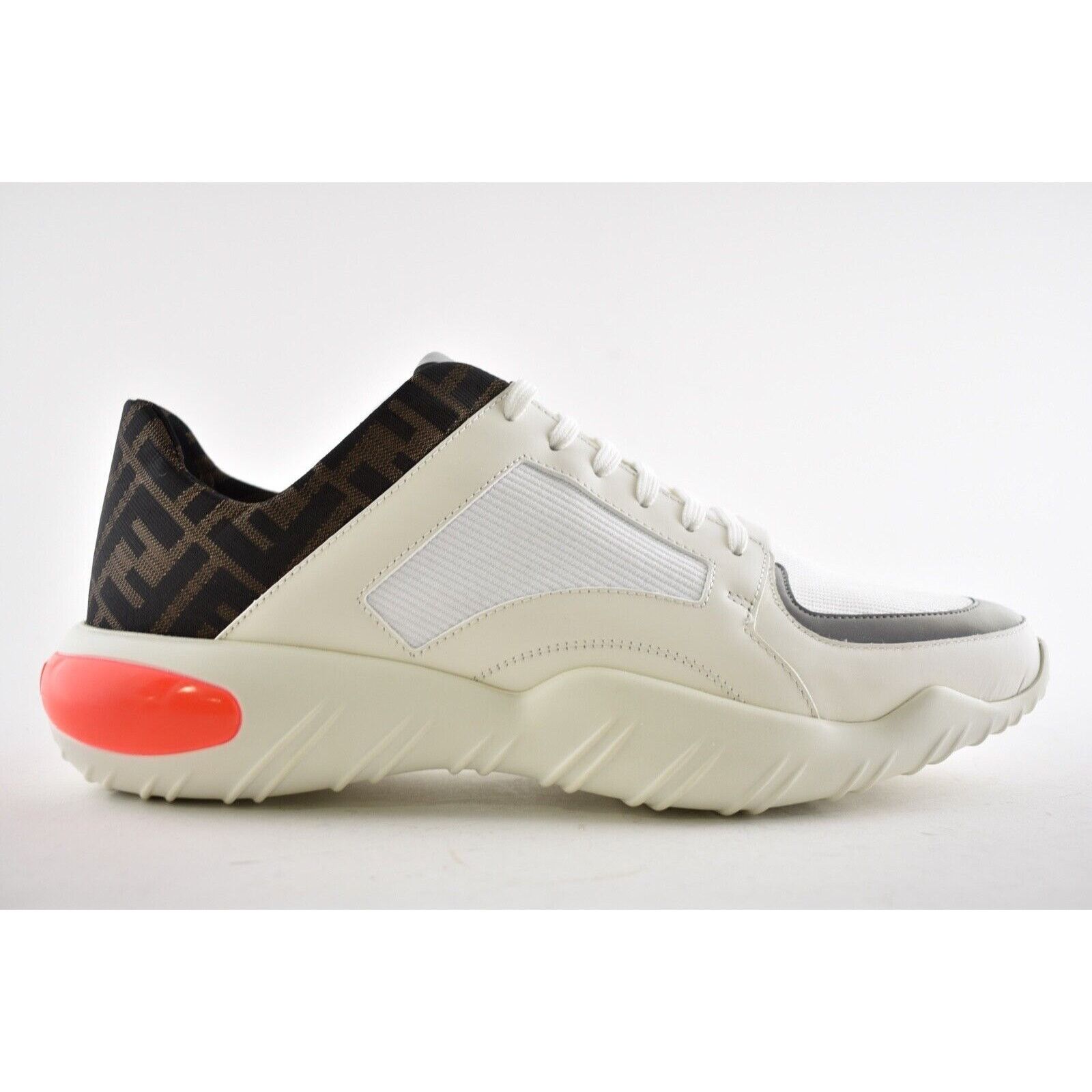 Fendi Mens White Fabric Logo Sneaker Trainer UK US