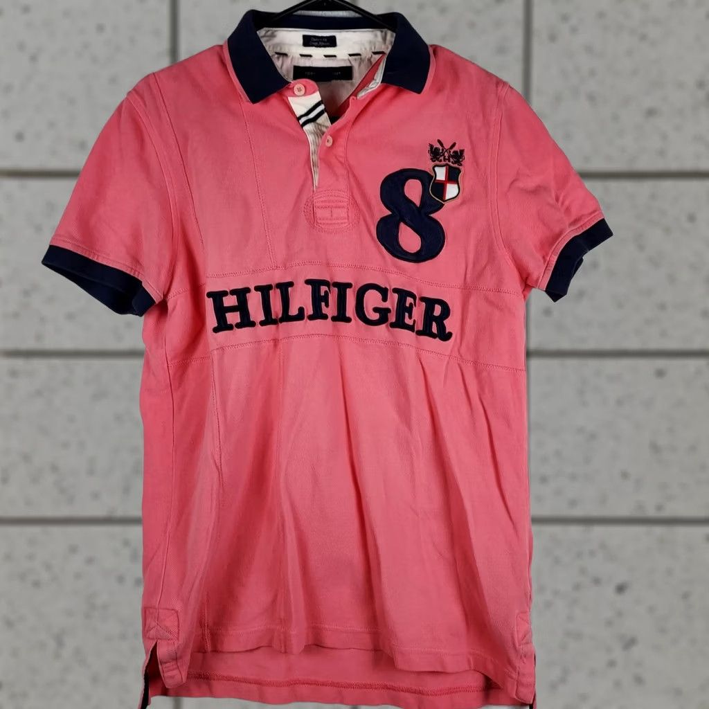 Tommy Hilfiger Tommy Hilfiger Polo Shirt Slim Medium Pink Navy Collar Crest Logo Preppy Button-Up Mens Size US M / EU 48-50 / 2 - 1 Thumbnail