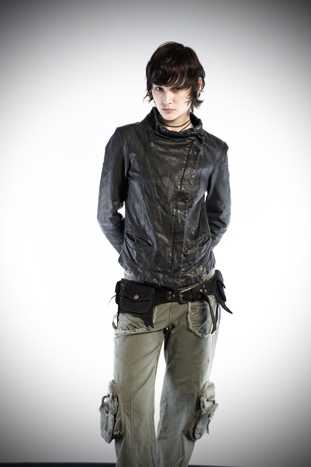 Rick Owens Style Asymmetric Archive Lambskin Leather Jacket