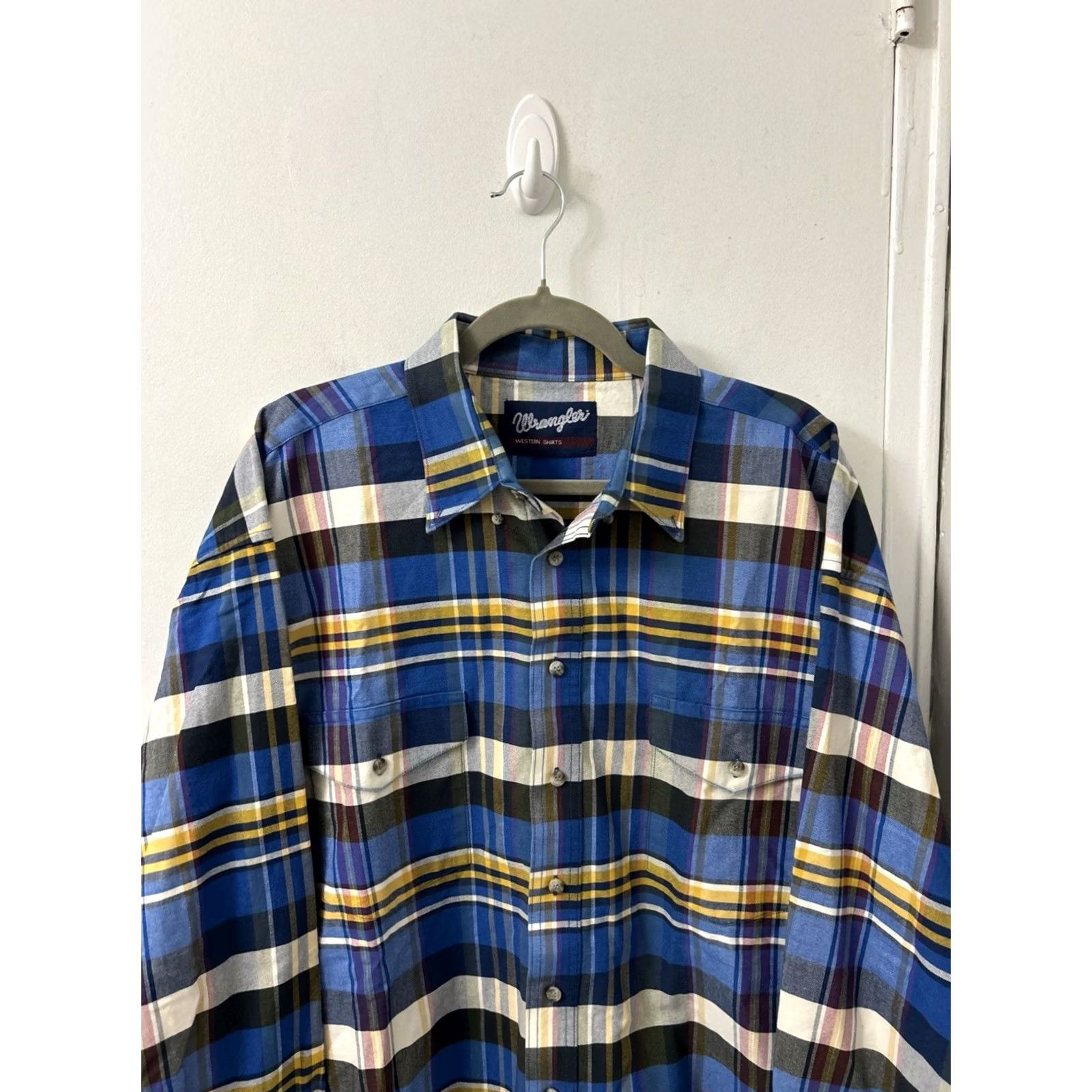 Wrangler VINTAGE Wrangler Western Shirt Mens 2XL Blue Yellow Oxford Plaid Button Down L/S Size US XXL / EU 58 / 5 - 2 Thumbnail
