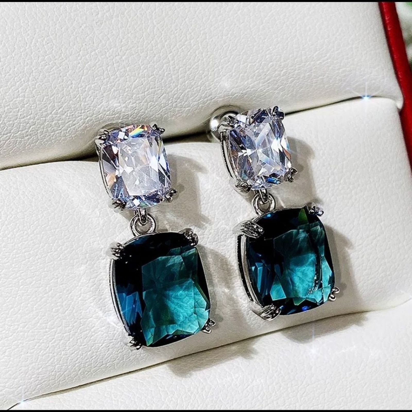 Other Blue White Cubic Zircon Dangle Earrings Luxury Earrings Size ONE SIZE - 2 Thumbnail