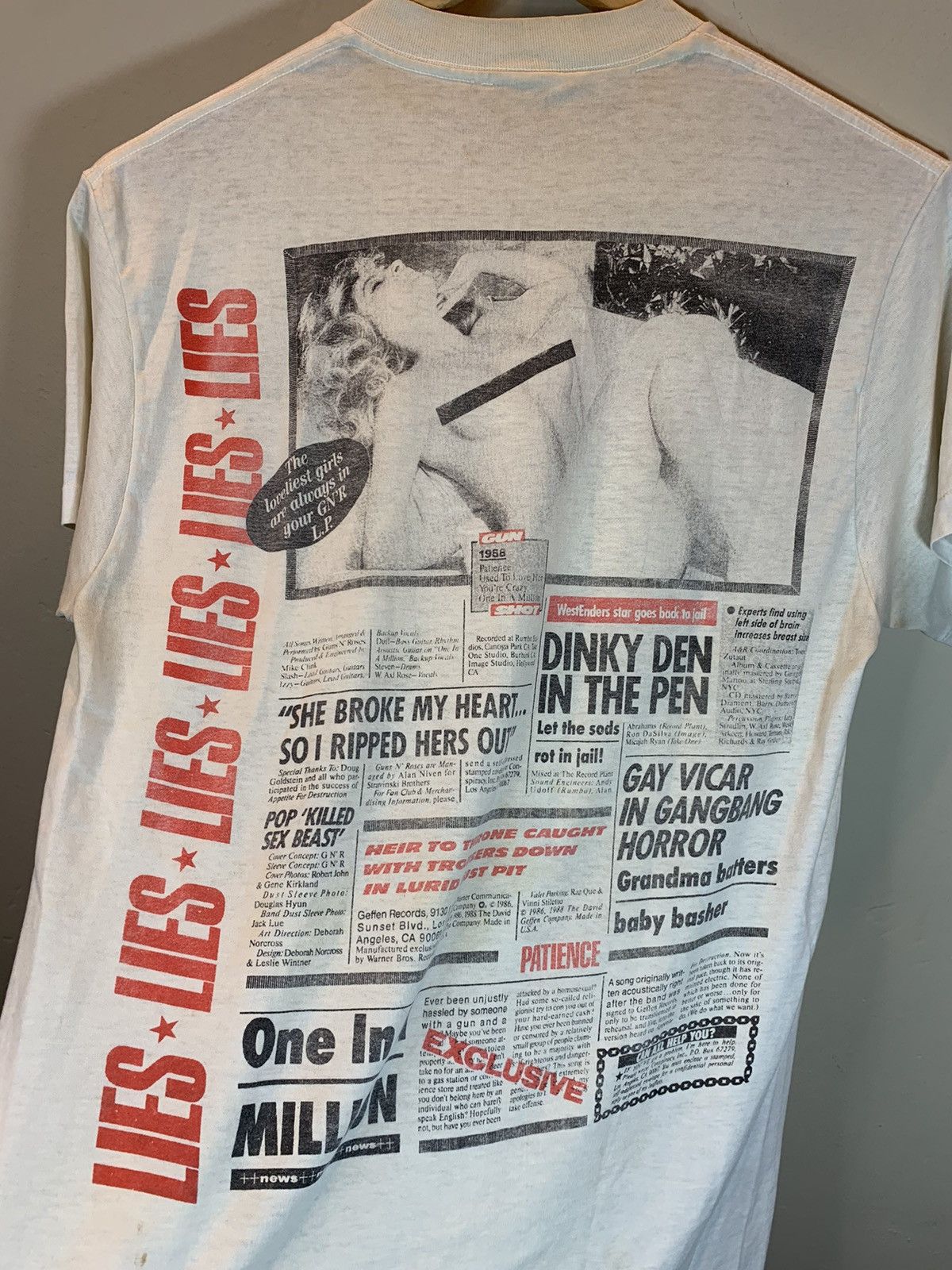 Band Tees × Guns N' Roses × Vintage RARE* Vintage 80’s Guns ‘N Roses Lies Tour Banned Band Shirt Size US L / EU 52-54 / 3 - 4 Thumbnail