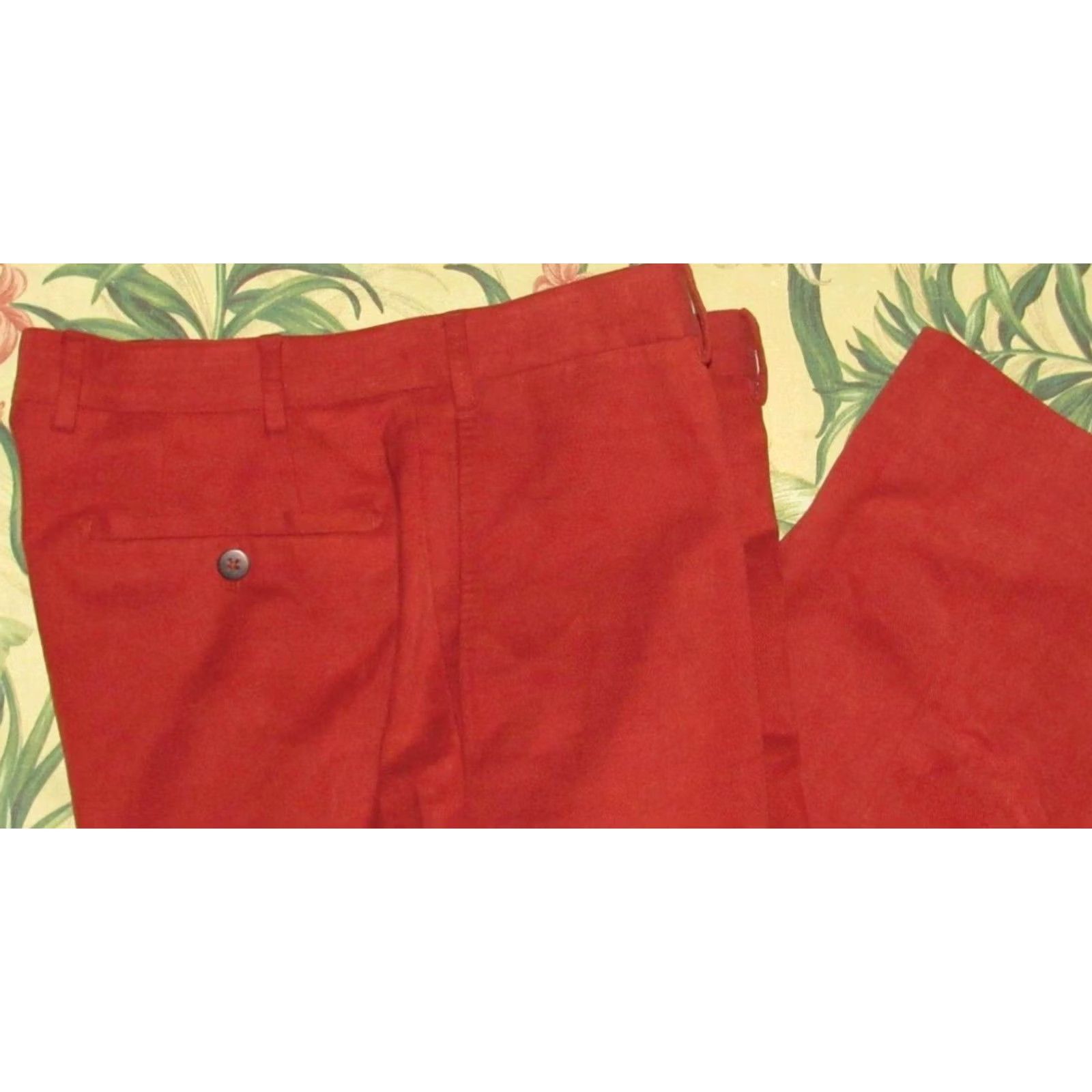 Peter Millar PETER MILLAR Red Flat Front Thin Wale Corduroy Pants 34 x 28 Mens Chino Pants Red 34 Inseam 28 Size US 34 / EU 50 - 2 Thumbnail