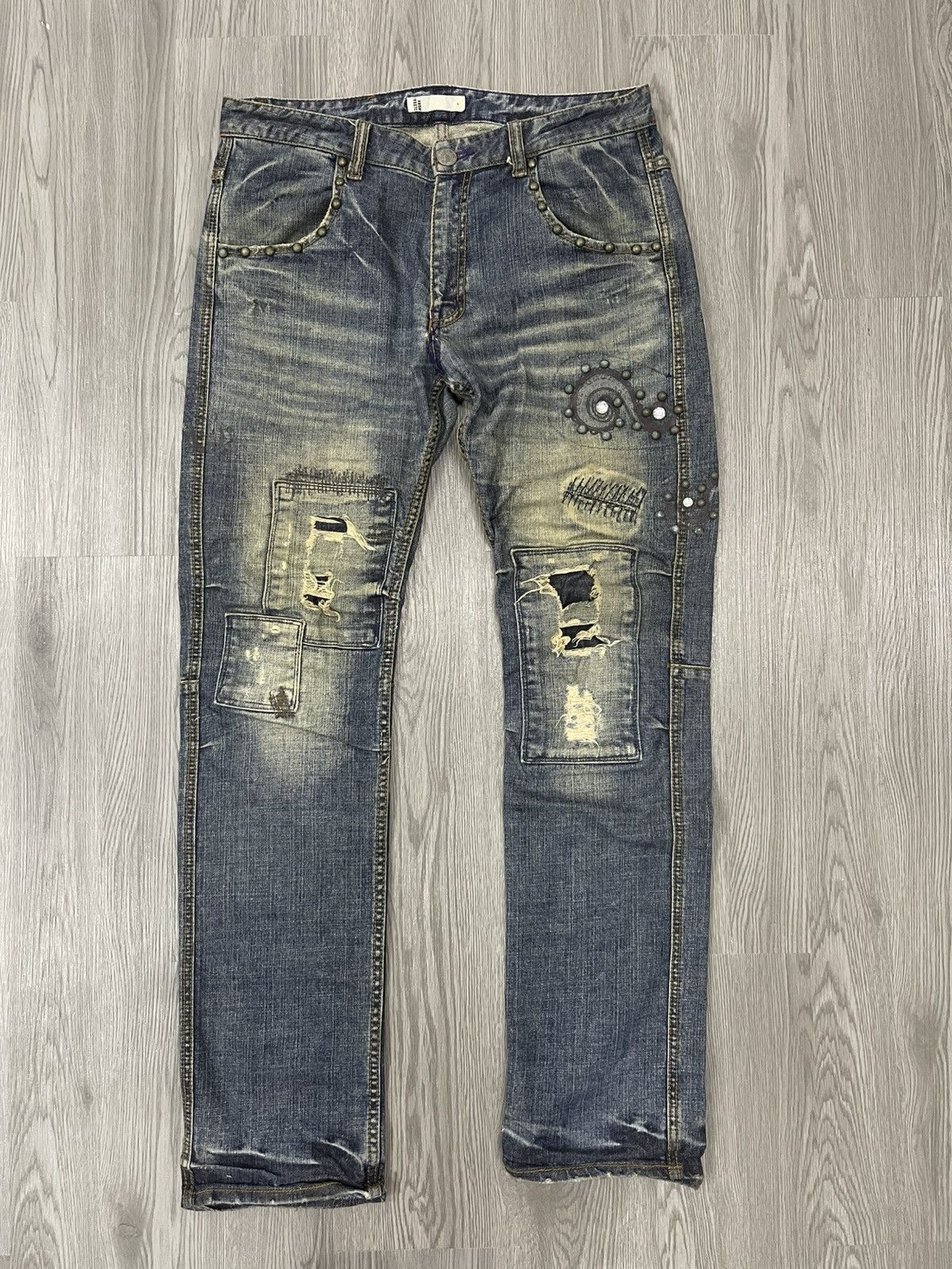 Global Work × Japanese Brand Boro studded Distressed Global Work denim Size US 33 - 2 Thumbnail