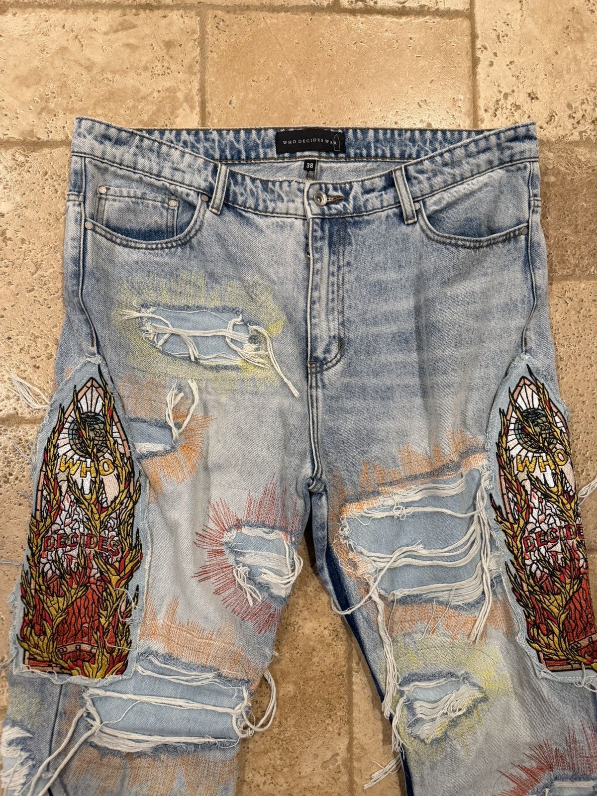 Who Decides War Who Decides War WDW Barrage Sky Indigo Patch Denim Jeans Size US 38 / EU 54 - 4 Thumbnail