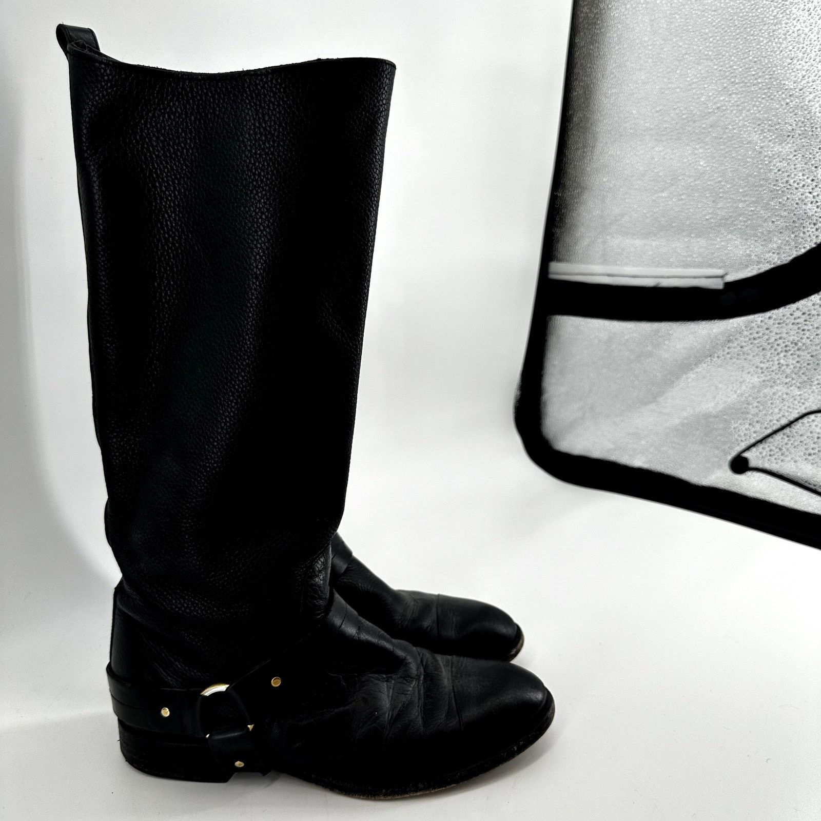Chloe Chloé Pebbled Leather Riding Boots Harness Strap Black 7 Size US 7 / IT 37 - 2 Thumbnail
