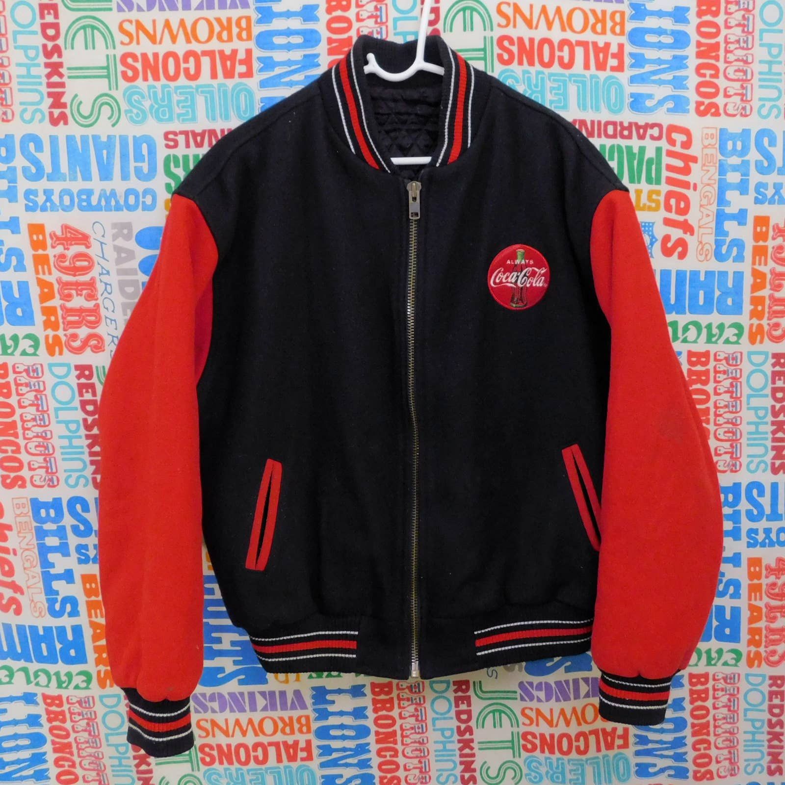 Coca Cola VTG Coca Cola Wool Varsity Bomber Jacket Size L Black Red ...