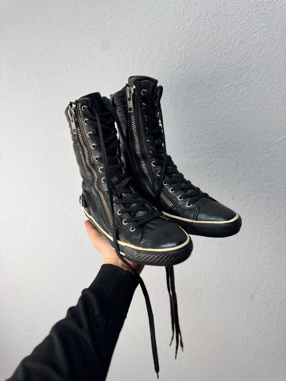 Avant Garde x Guidi Vintage Replay Heel Shoes Rick Owens Style Leather Biker Boots in Black, Women's (Size 8)