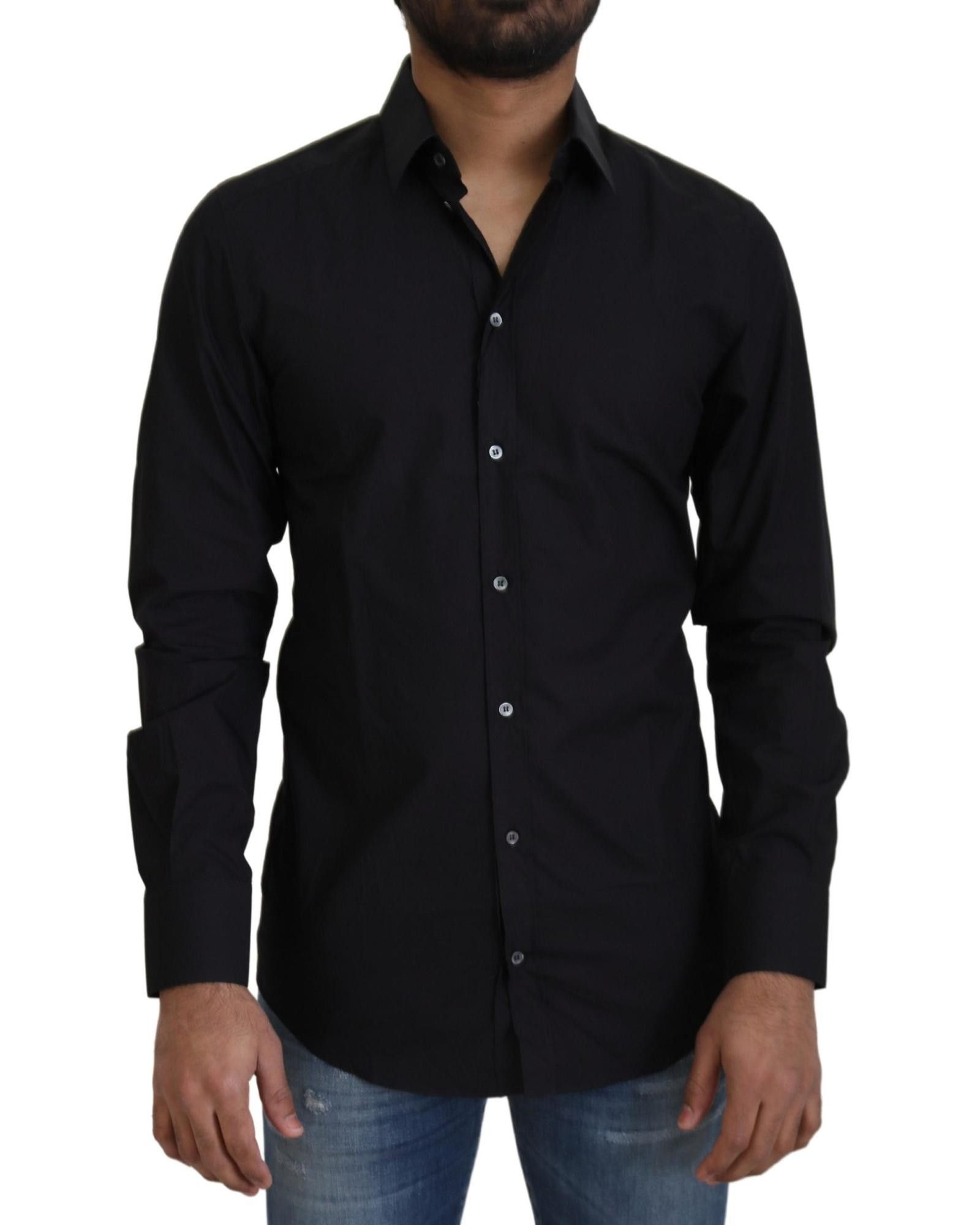 image of Dolce Gabbana Cotton Slim Fit Dress Shirt in Black, Men's (Size XS)