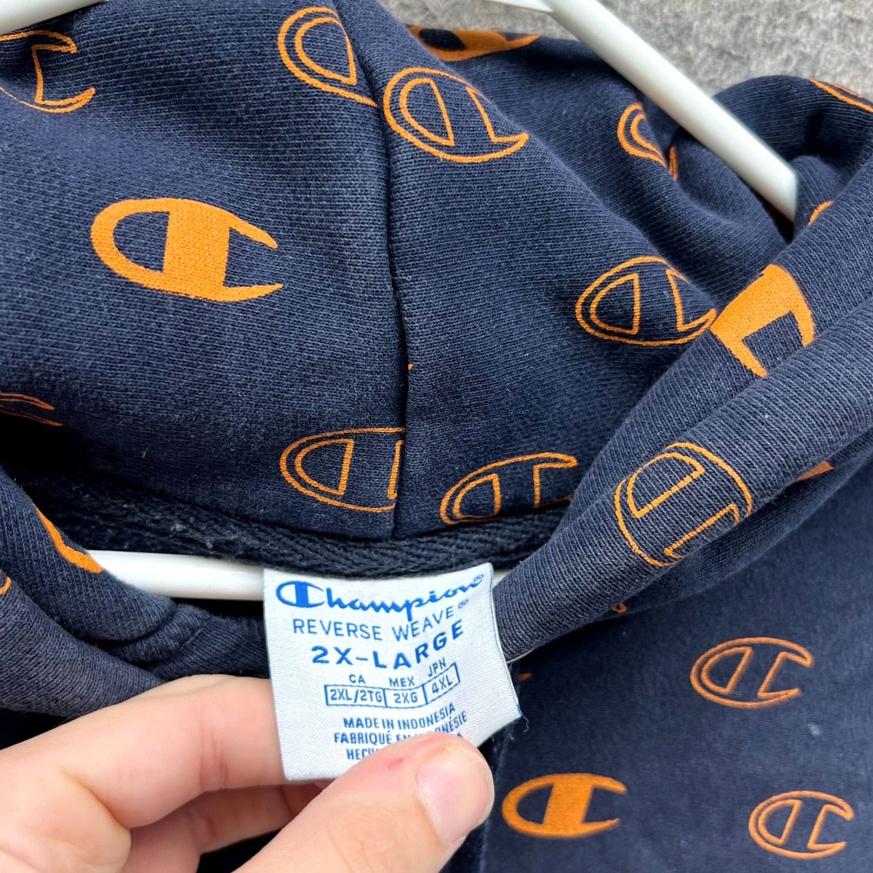 Champion VINTAGE Champion Sweater Womens 2X Blue Orange Reverse Weave Hoodie Pullover AOP Vtg Size XXL / US 16-18 / IT 52-54 - 3 Thumbnail