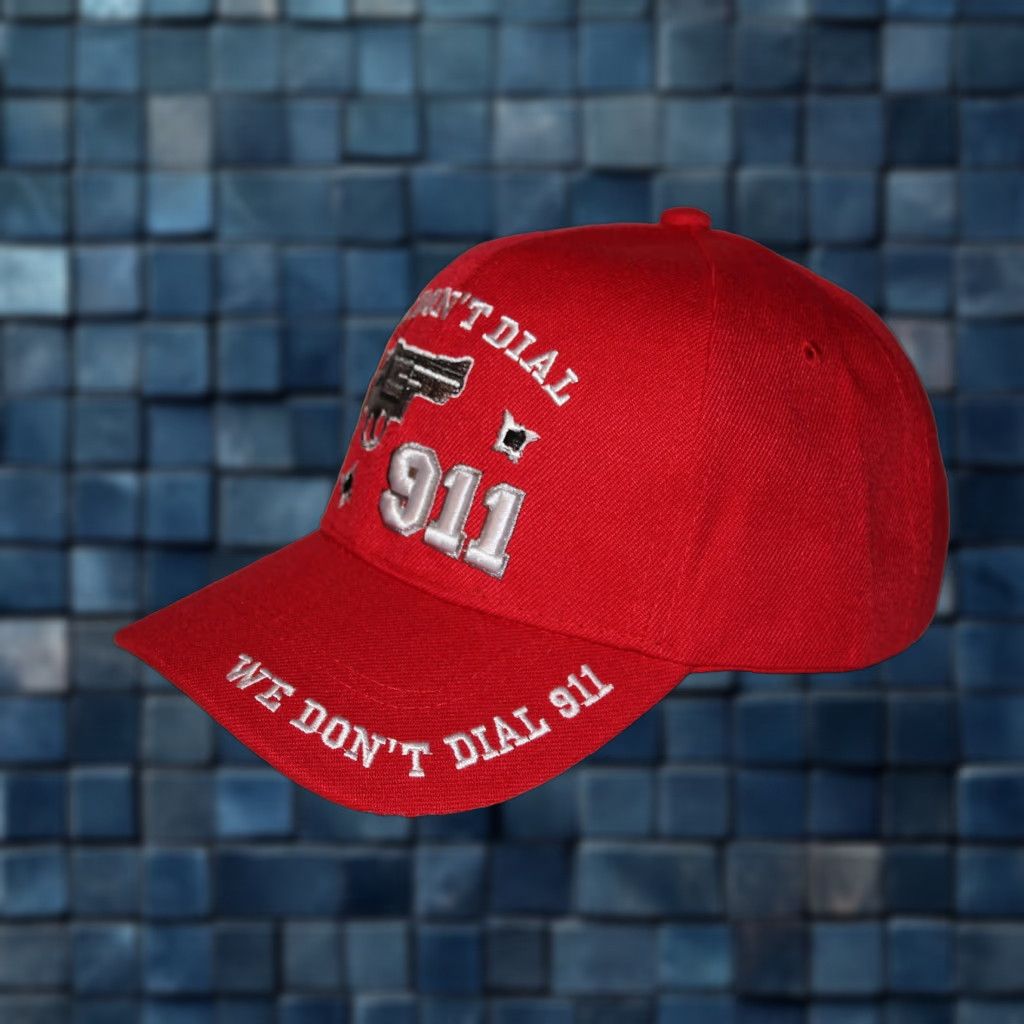 Vintage CALI Baseball Cap Red Pistol Theme We Don't Dial 911 Velcro Adjustable Men One Size Adjustable Cap Size ONE SIZE - 1 Thumbnail