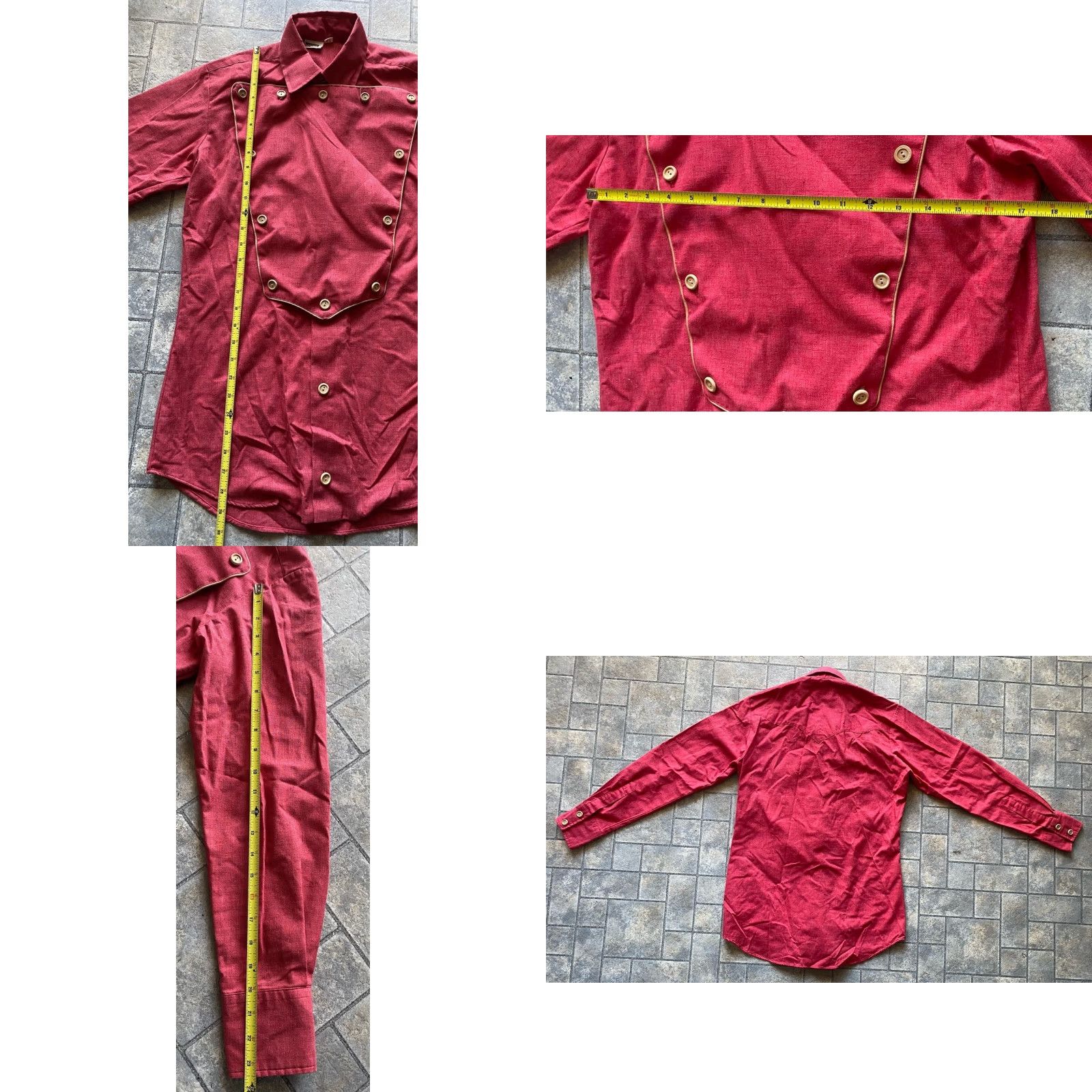 VINTAGE Montgomery Ward Dress Shirt Men 15-33 Red Wood Buttons USA Southwestern Western Mens 15-33 Red Wood Buttons Dress Shirt Made in USA