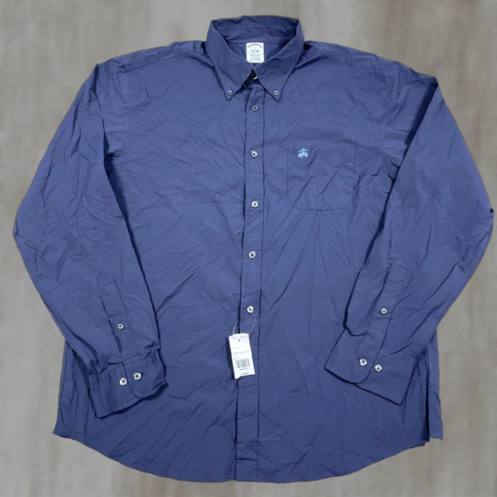 Brooks Brothers Shirt Men L Blue Nylon Button Up Stretch Golf Tech NEW