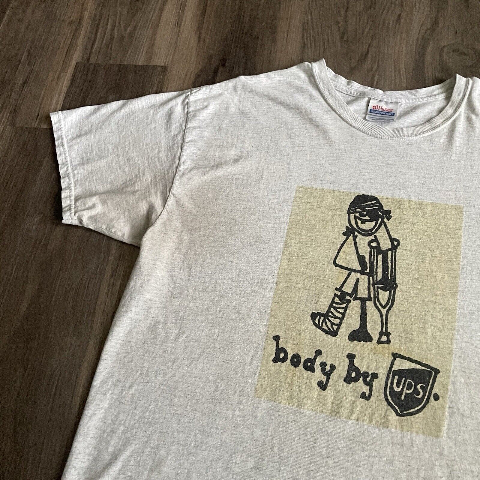 Hanes × Vintage Vintage Body By UPS T-Shirt Size XL Funny Humor Worn Gray Size US XL / EU 56 / 4 - 2 Thumbnail