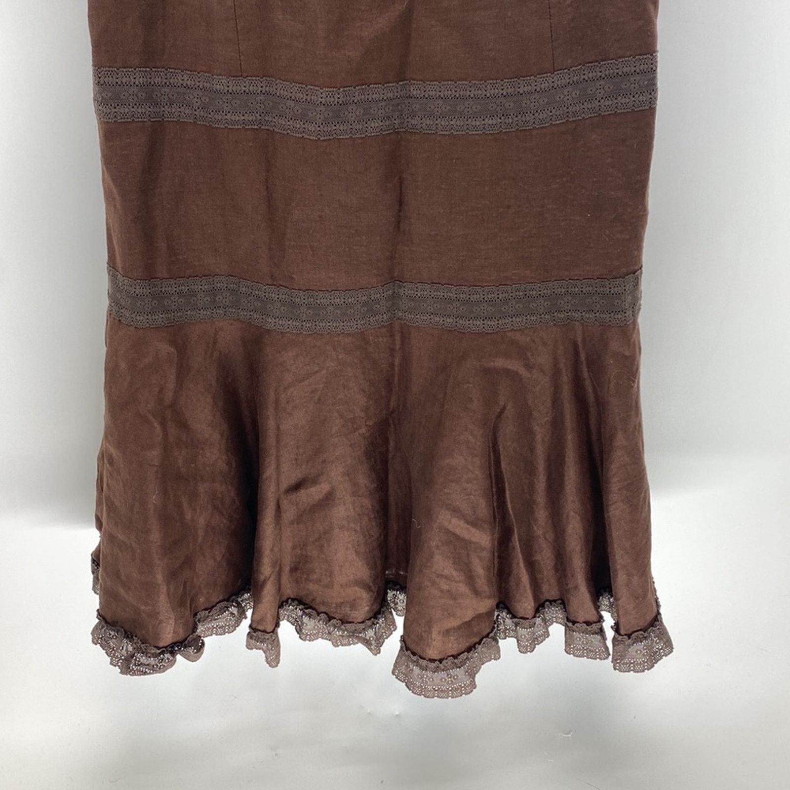 MAGGY LONDON Vintage Maggy London Brown Linen Dress Lace midi 90s Y2K Size XL / US 12-14 / IT 48-50 - 4 Thumbnail