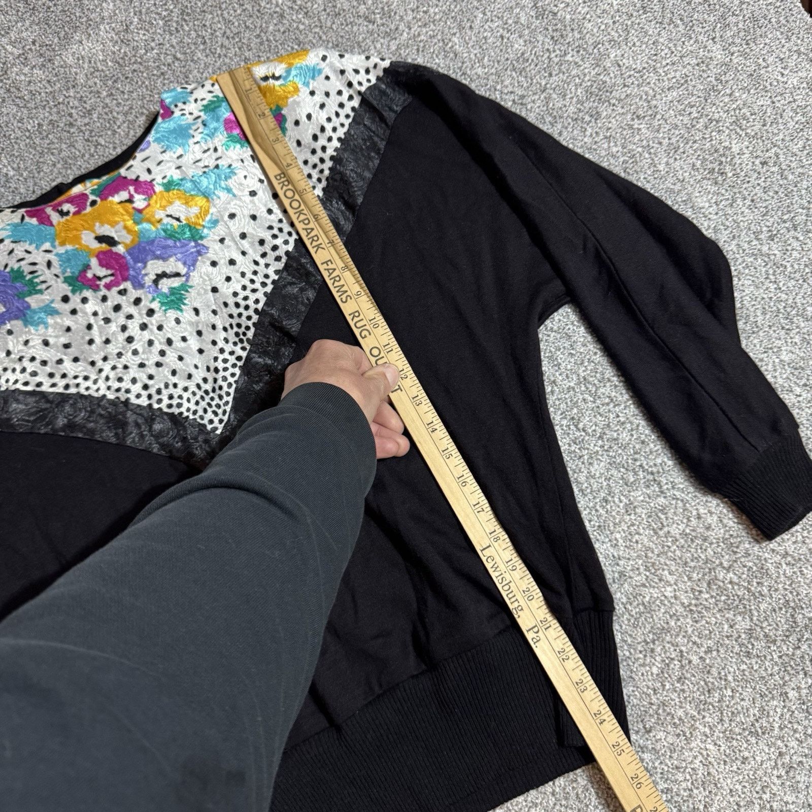 Other Vintage 80s Sweater Womens M Floral Patchwork Shoulder Pads Size M / US 6-8 / IT 42-44 - 2 Thumbnail