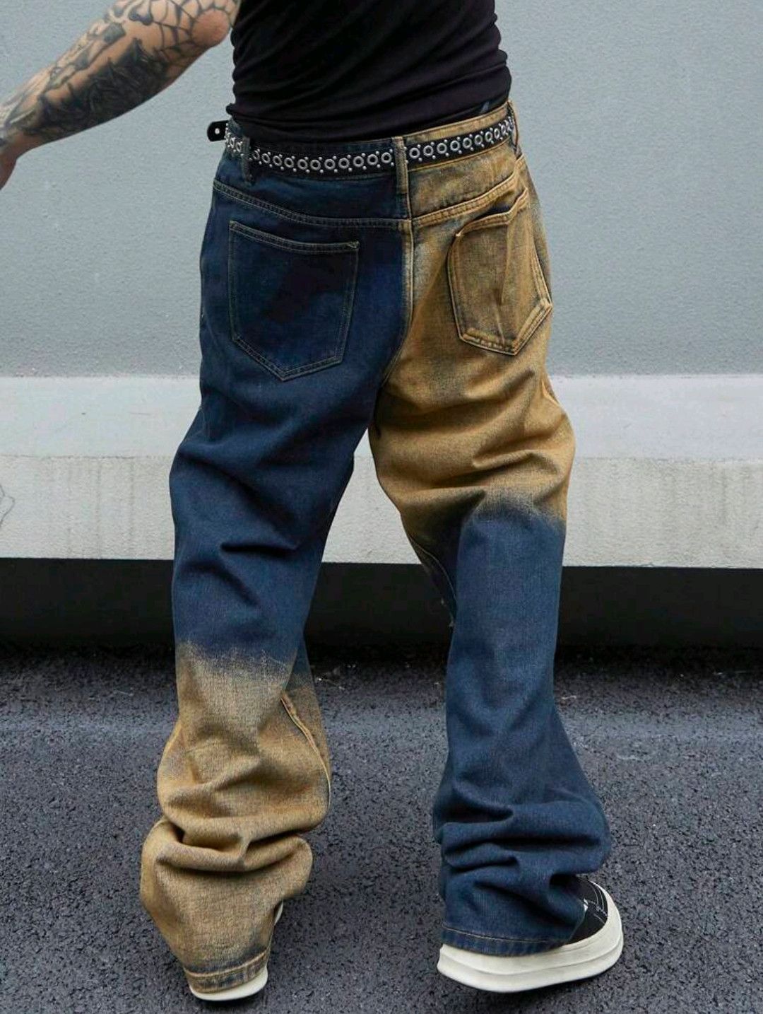 Japanese Brand × Jean Y2K Ripped Blue Yellow Straight Leg Loose Jeans sh Size US 39 - 2 Thumbnail